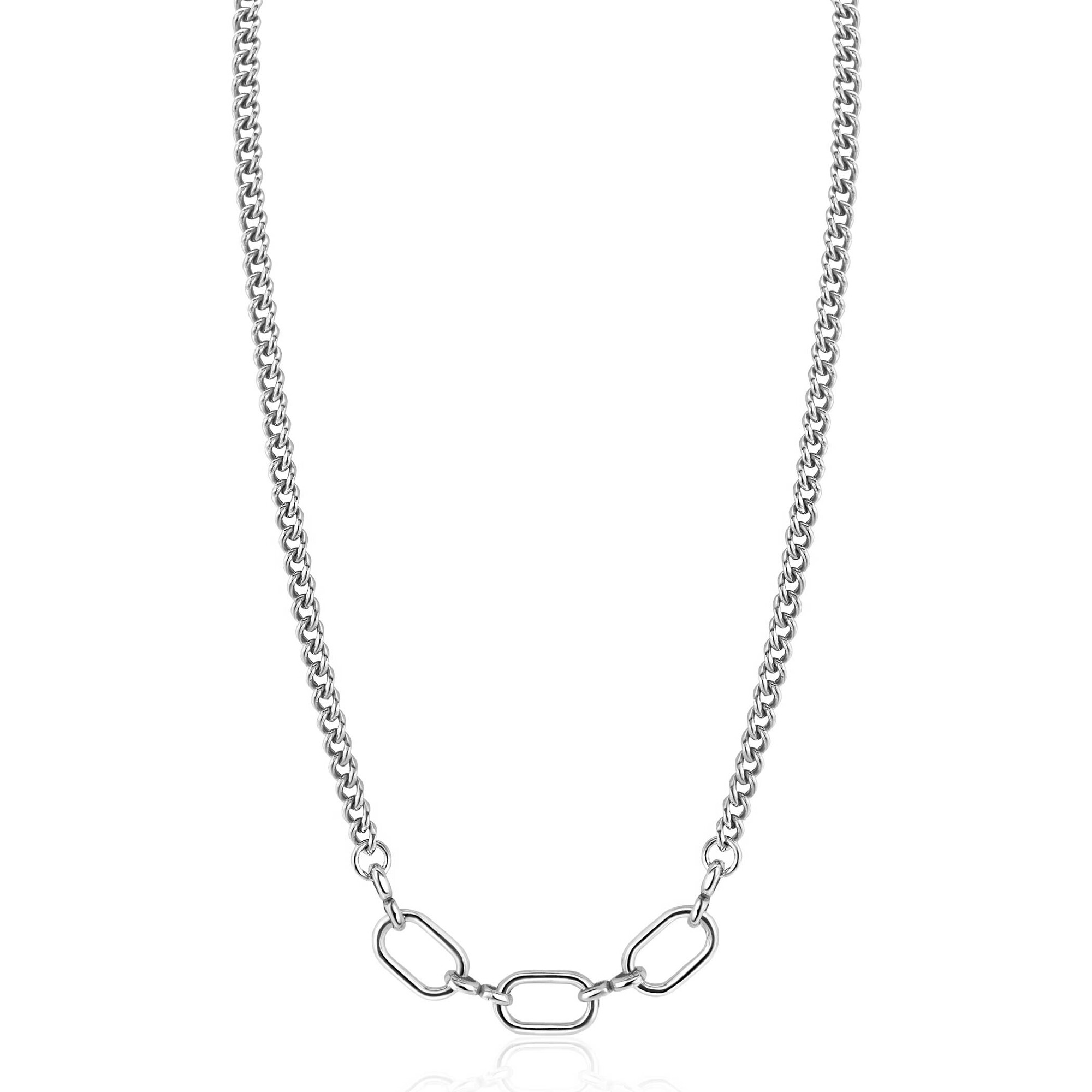 ZINZI Sterling Silver Chain Necklace with 3 Large Oval Chains 40-45cm ZIC2419