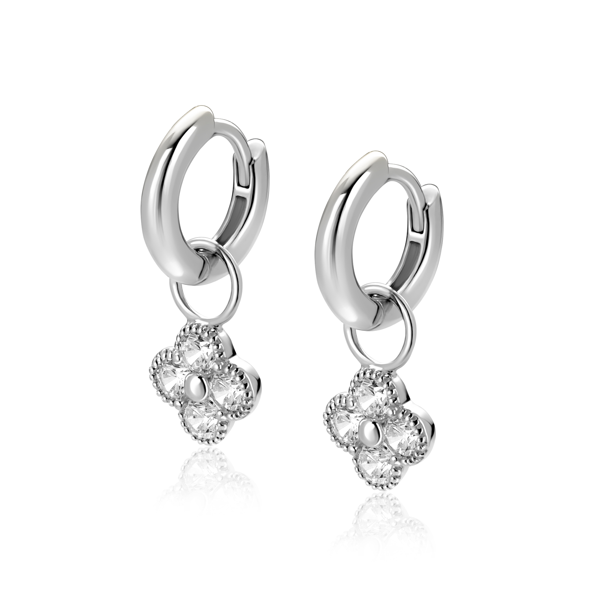 ZINZI zlv. oorbedels klaver met zirconia's