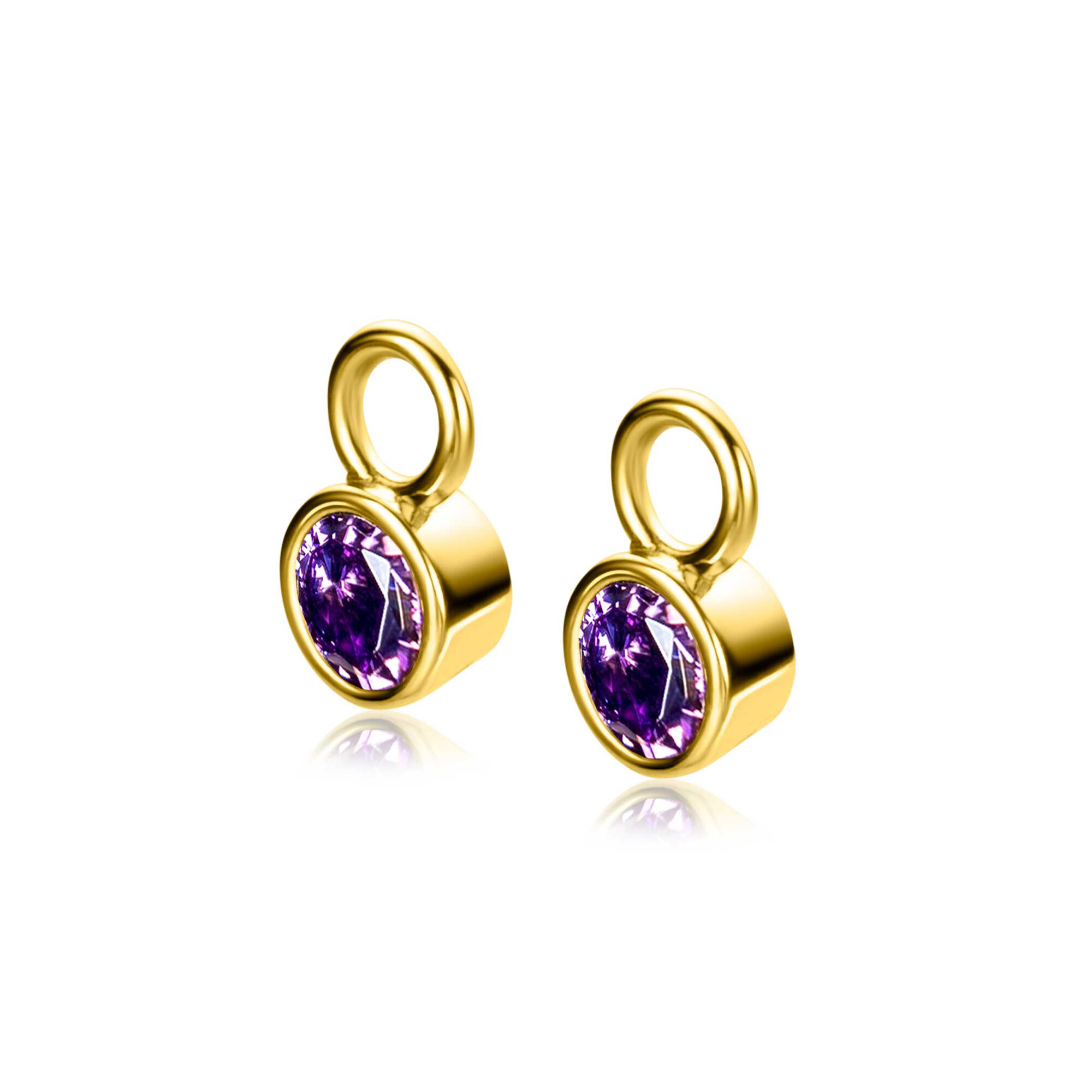 FEBRUARY Earrings Pendants Gold Plated with Birthstone Purple Amethyst Zirconia (excl. hoop earrings)