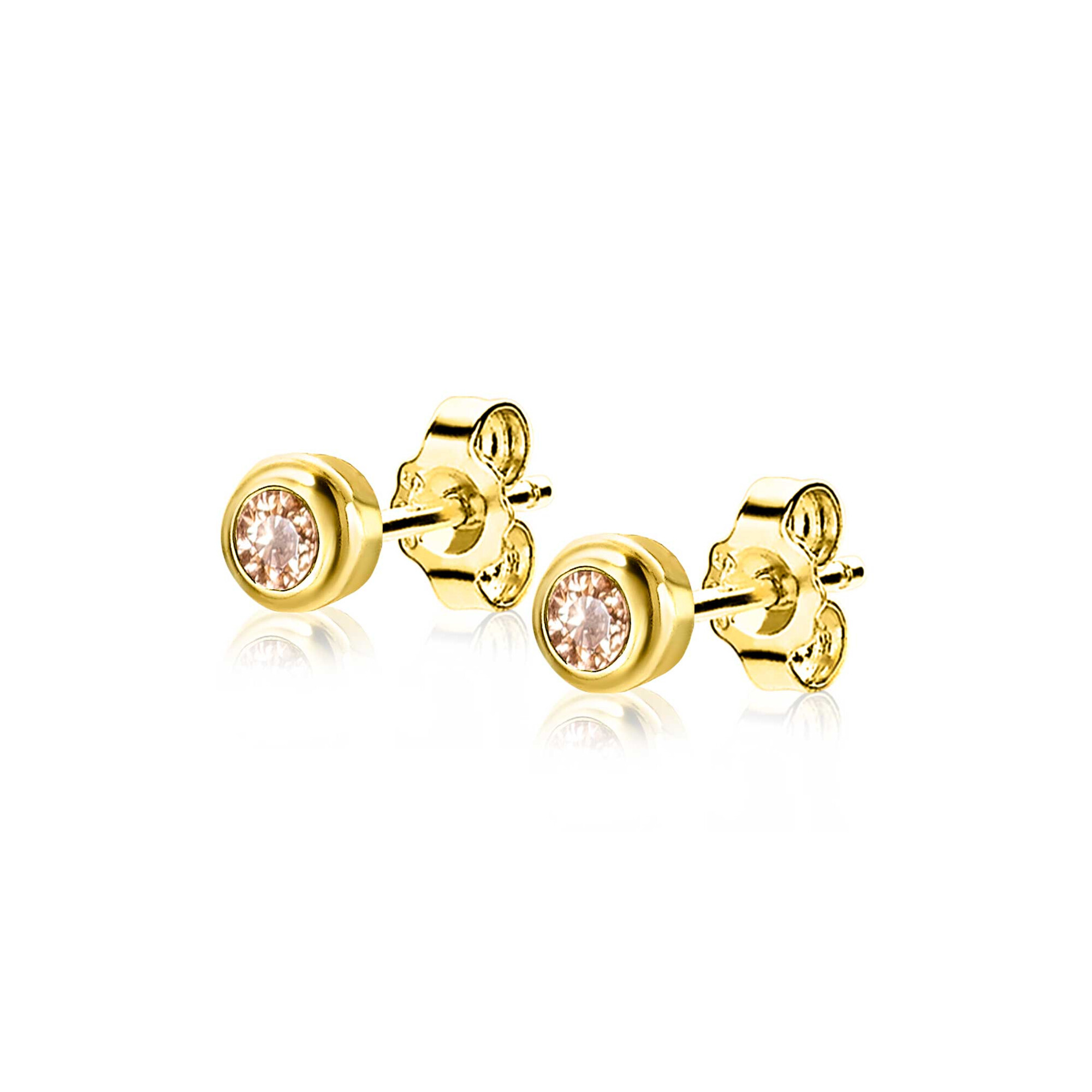 NOVEMBER Stud Earrings 4mm Gold Plated with Birthstone Yellow Citrine Zirconia