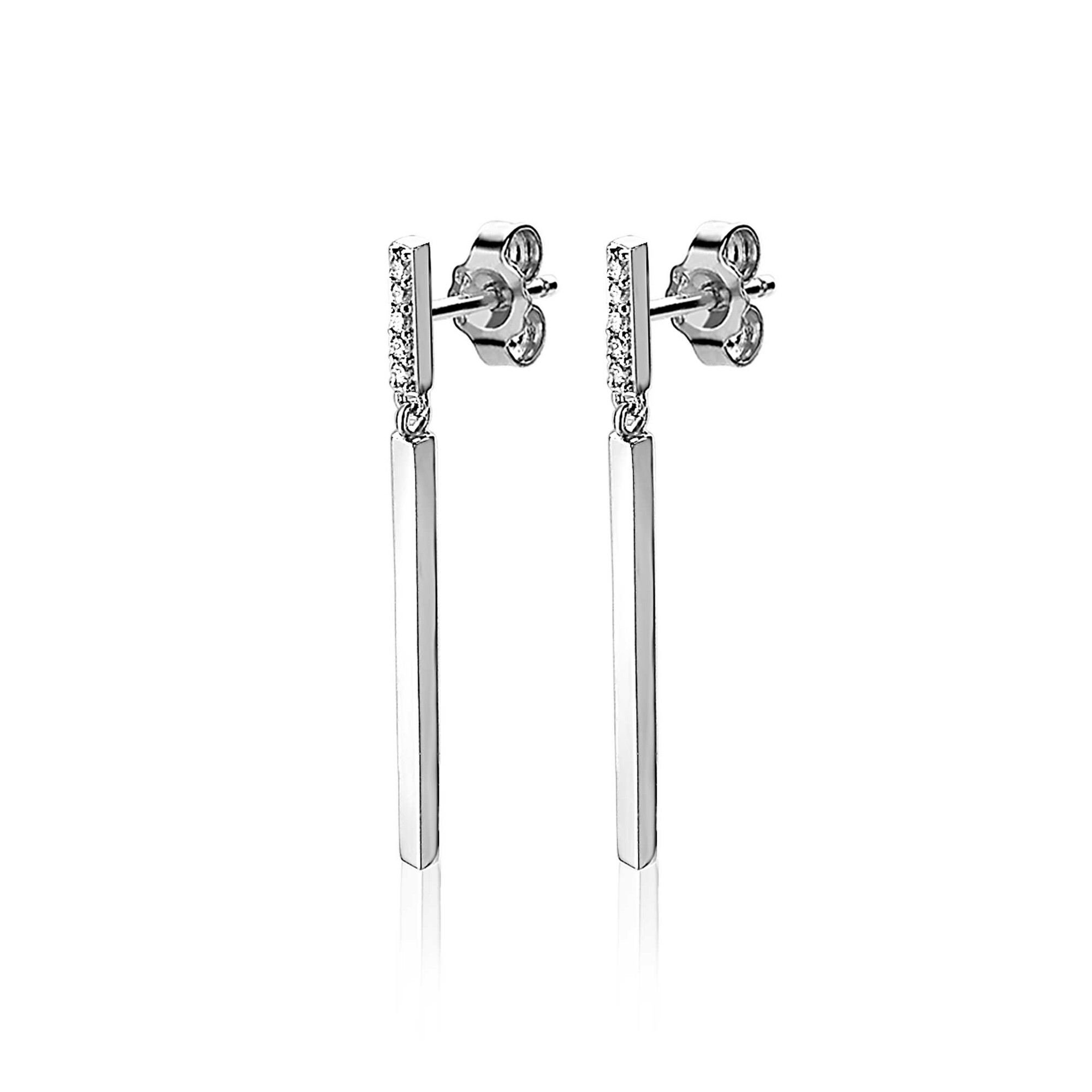 35mm ZINZI Sterling Silver Drop Earrings Bars White ZIO1832