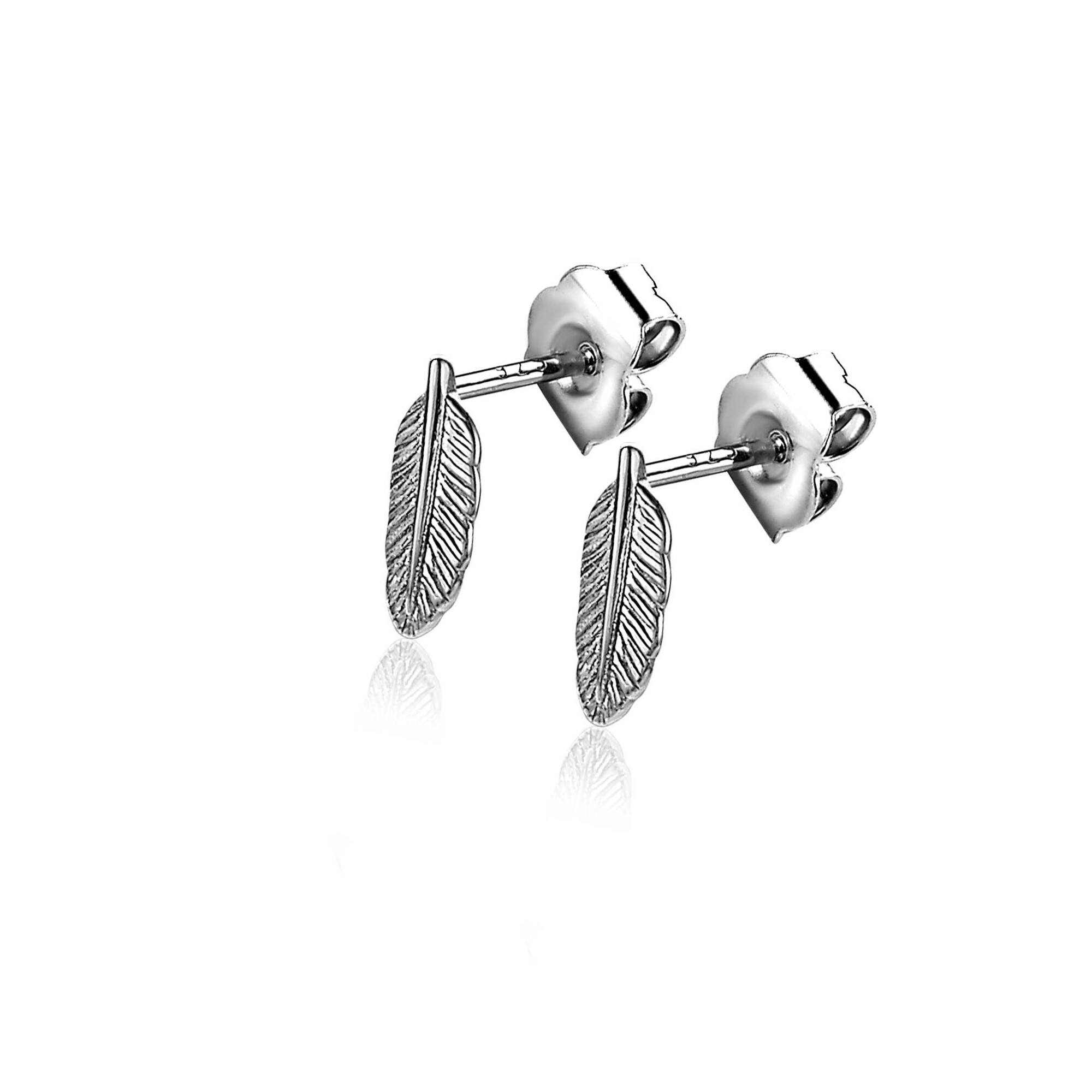 10mm ZINZI Sterling Silver Stud Earrings Feather ZIO2212