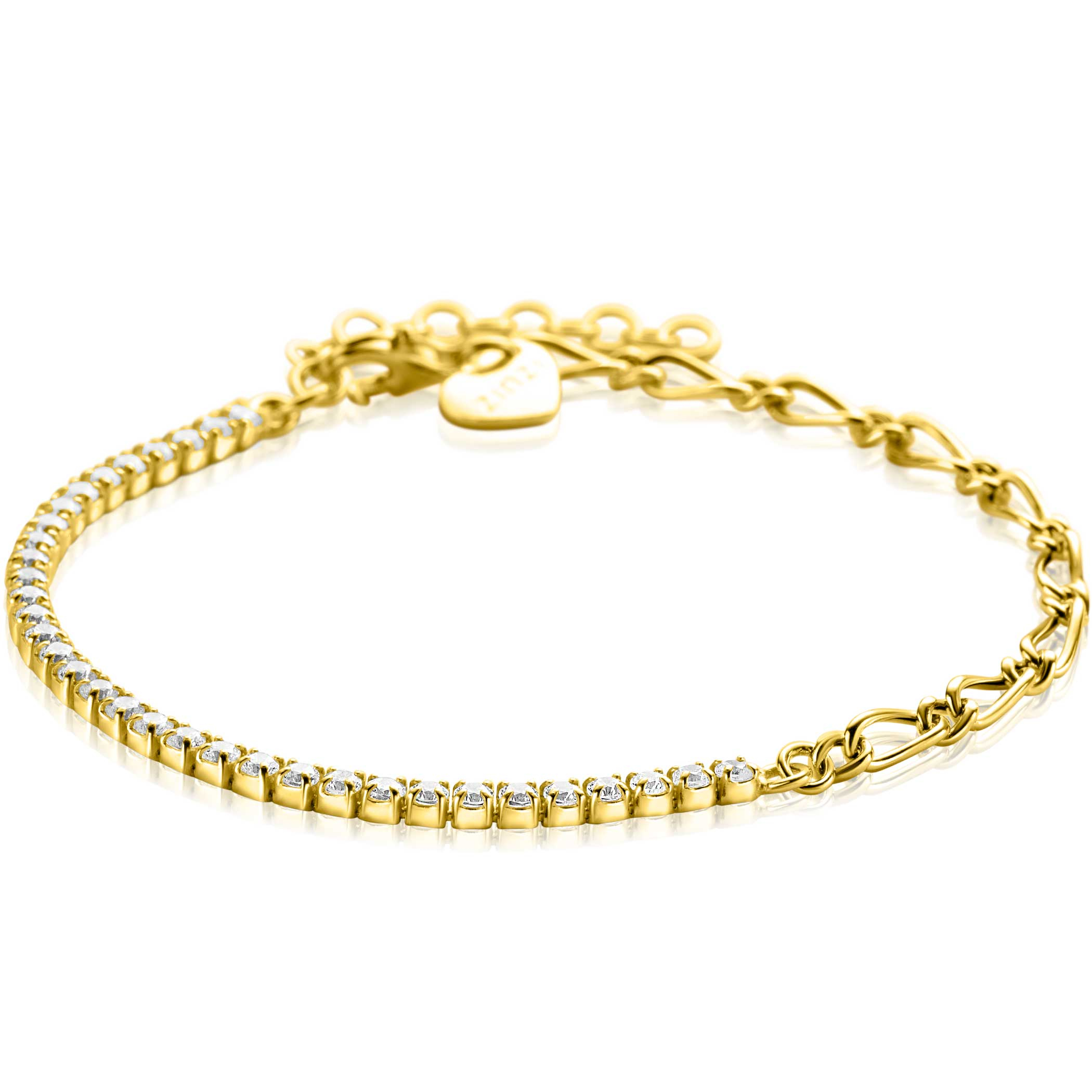 ZINZI Gold Plated Sterling Silver Fantasy Chain Bracelet Half Set with White Zirconias width 2,3mm 17-20cm ZIA2460Y