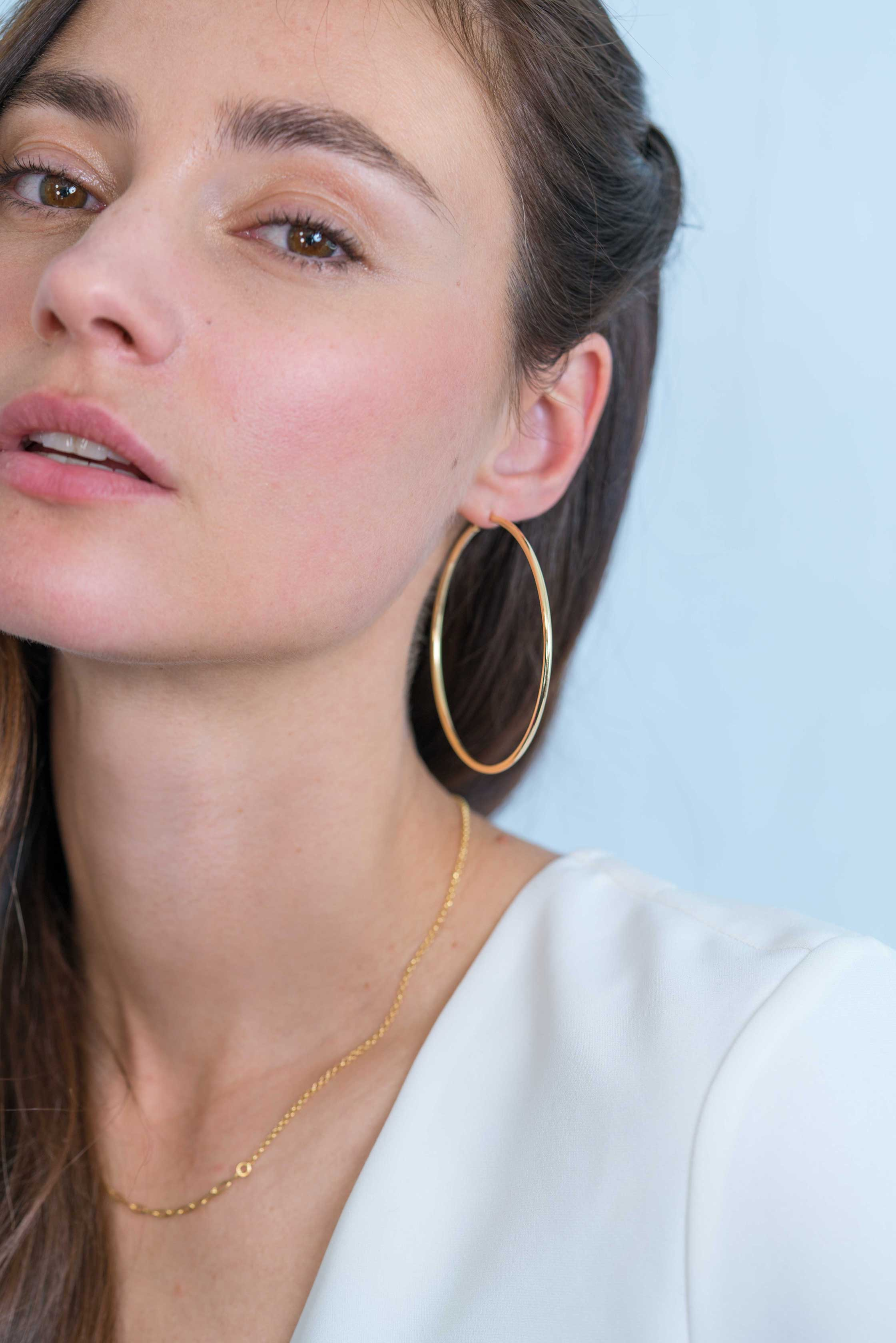 65mm ZINZI Gold Plated Sterling Silver Hoop Earrings 65x2mm ZIO438G