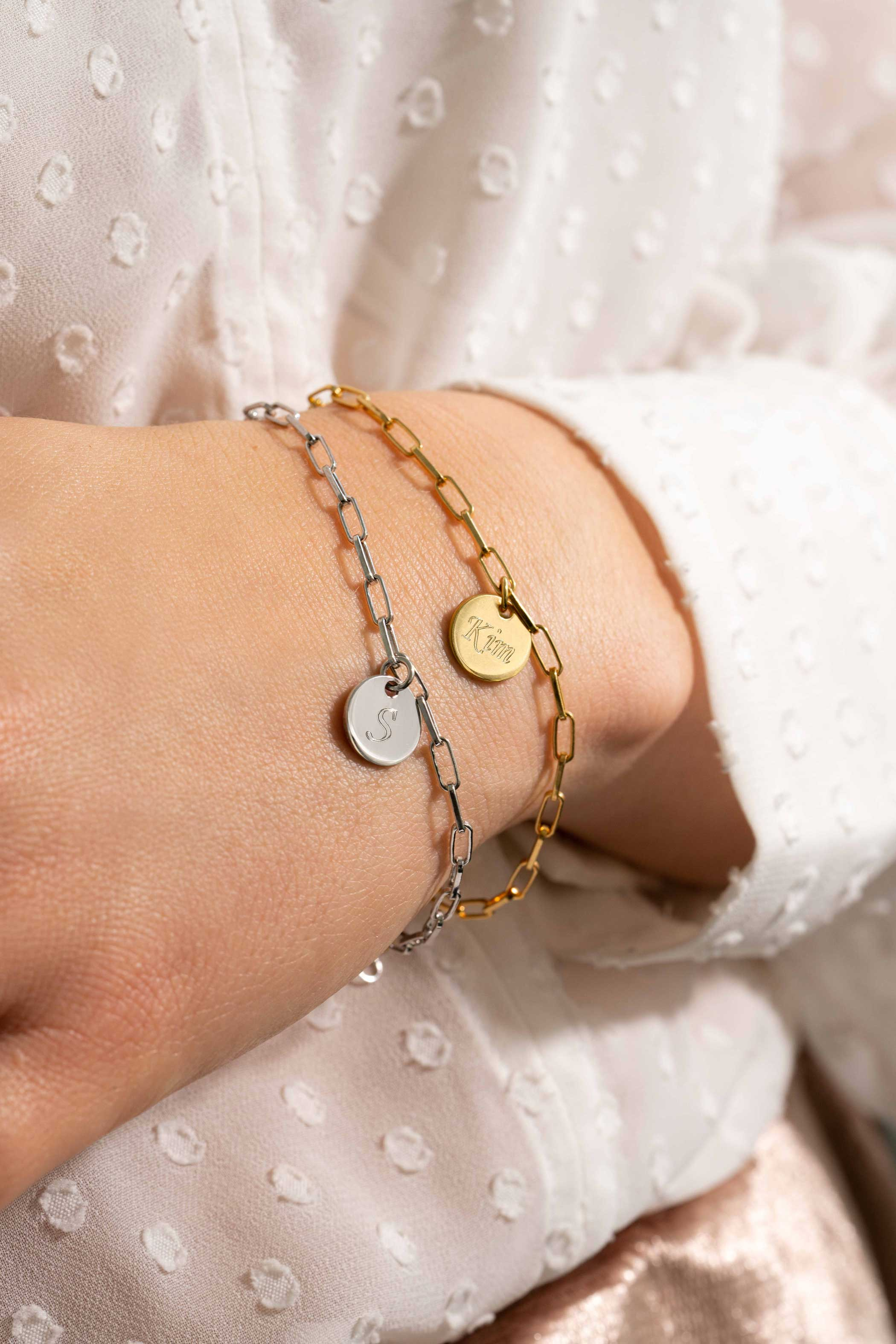 ZINZI Gold Plated Sterling Silver Paperclip Chain Bracelet with Round Coin ZIA2166G