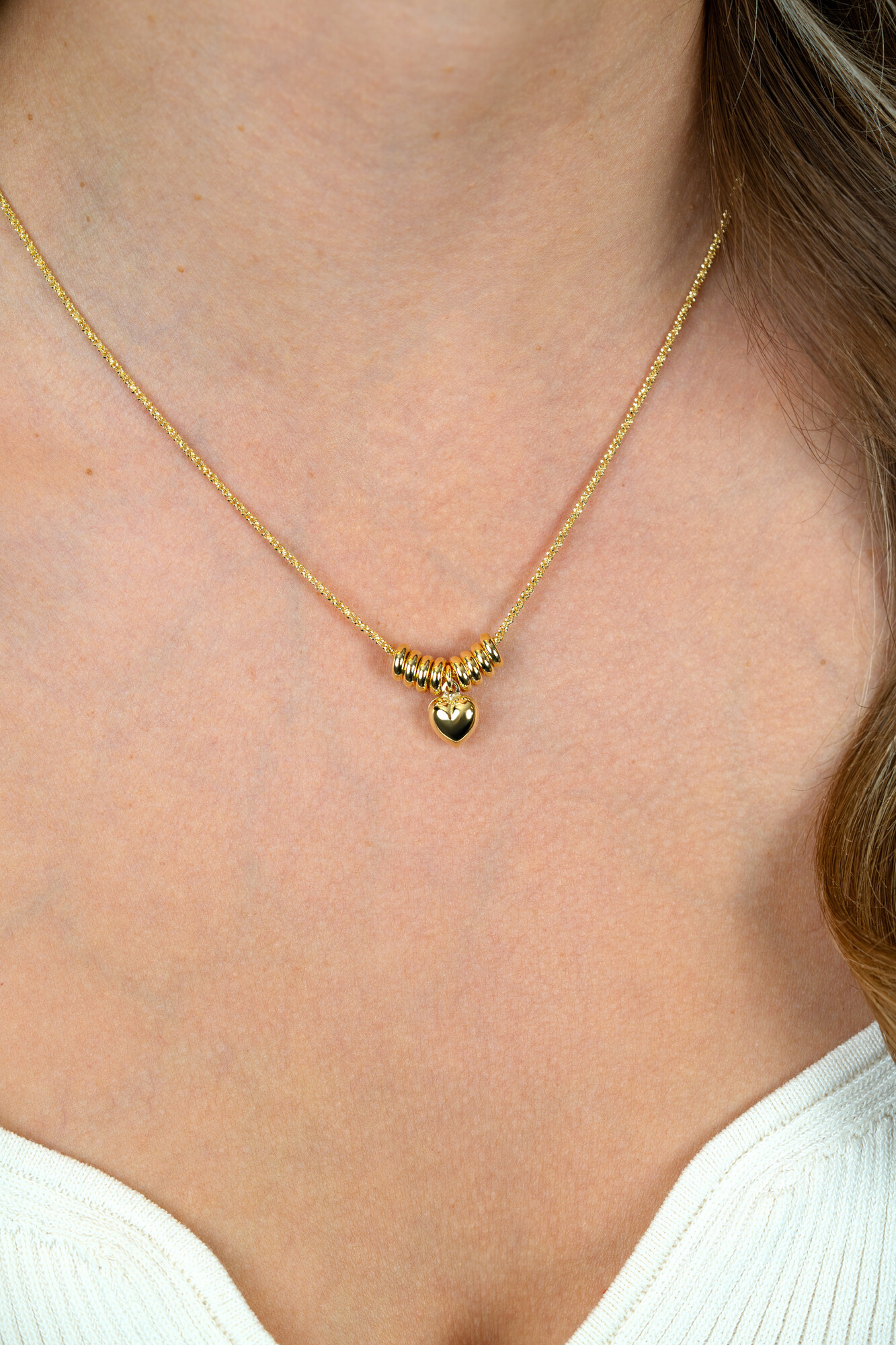 ZINZI zlv. collier gg.verg. met hartje en donuts 42/45