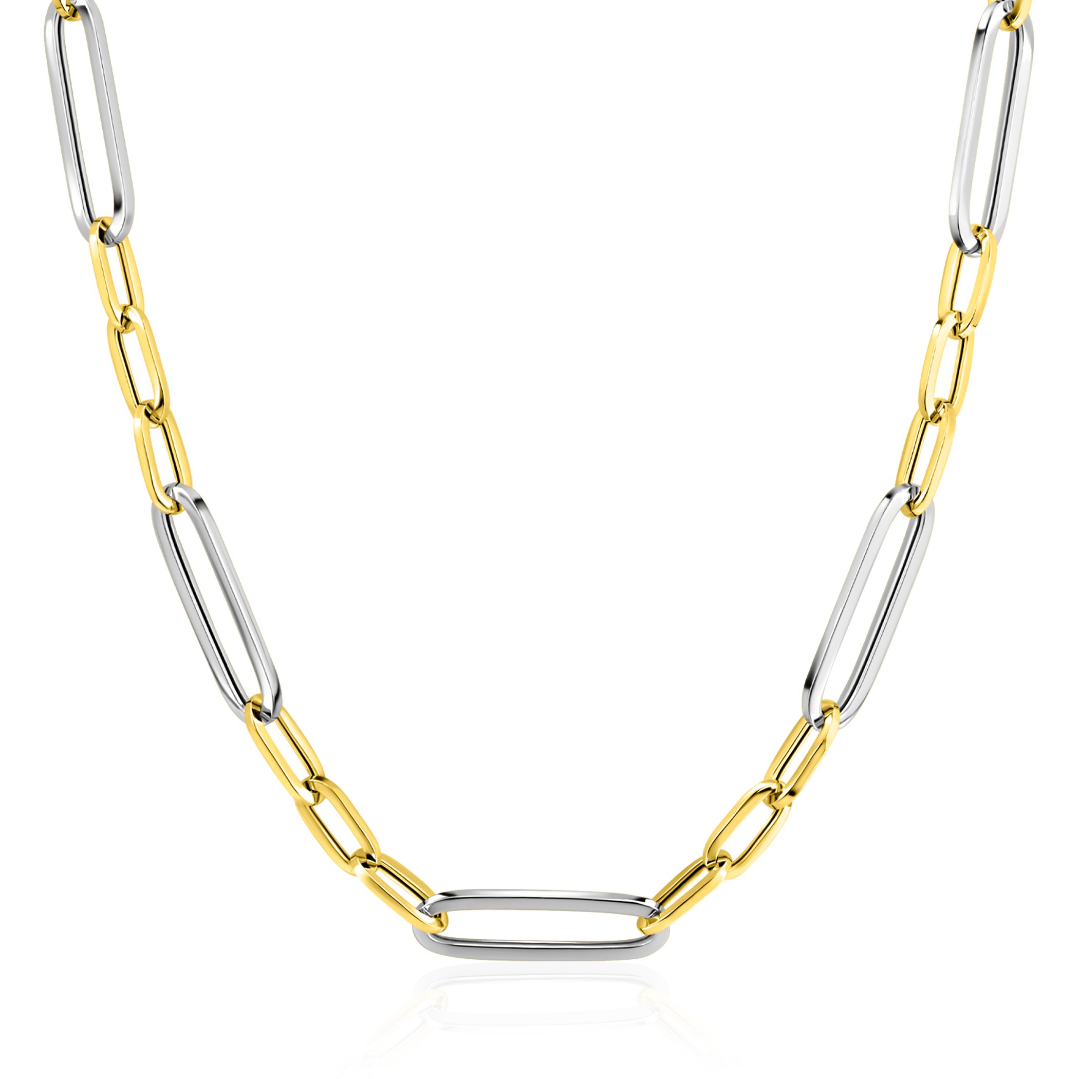 ZINZI zlv. collier bicolor met ovale schakels 45cm