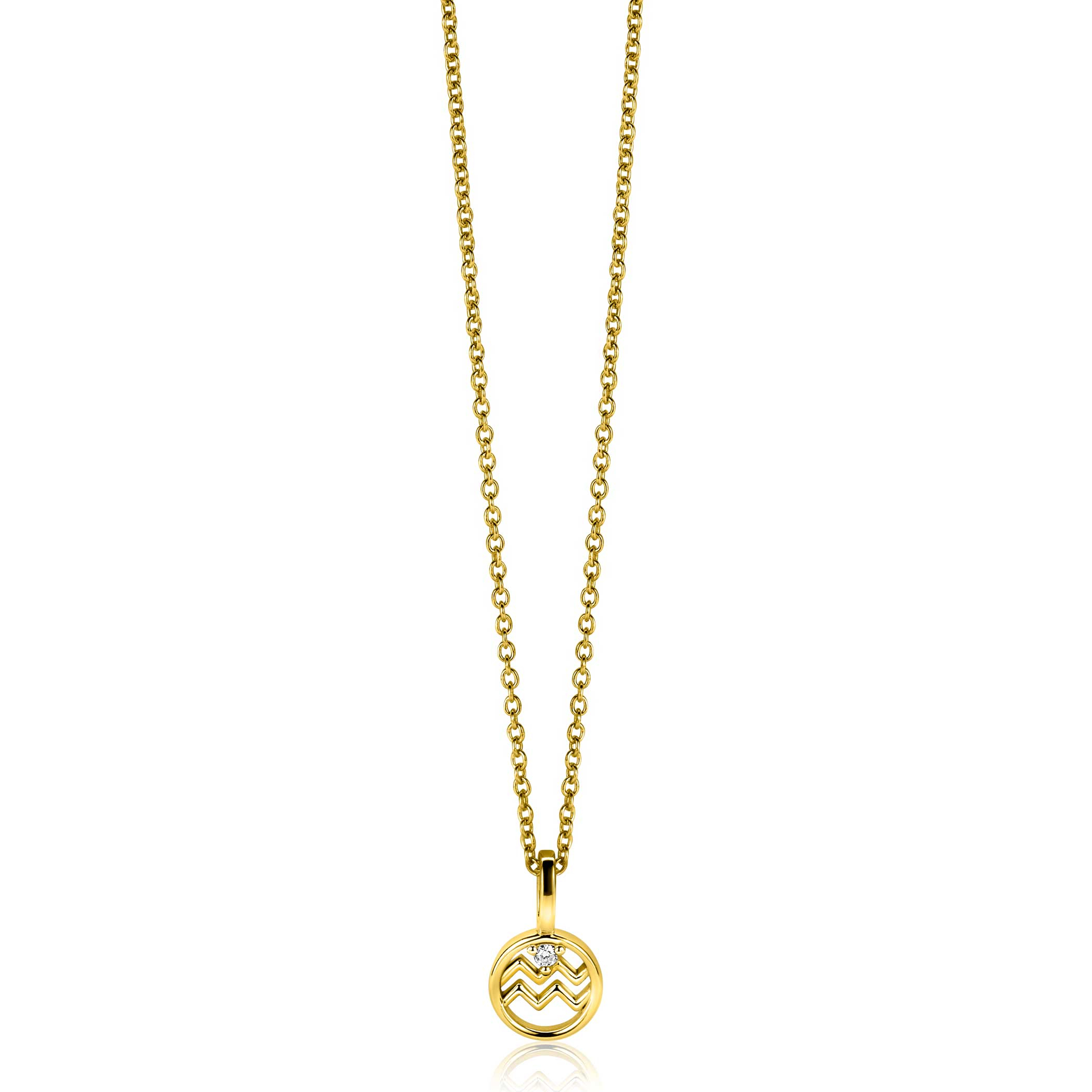 9mm ZINZI gold plated silver Aquarius zodiac charm set with white zirconia ZIHY-WAT (without necklace)