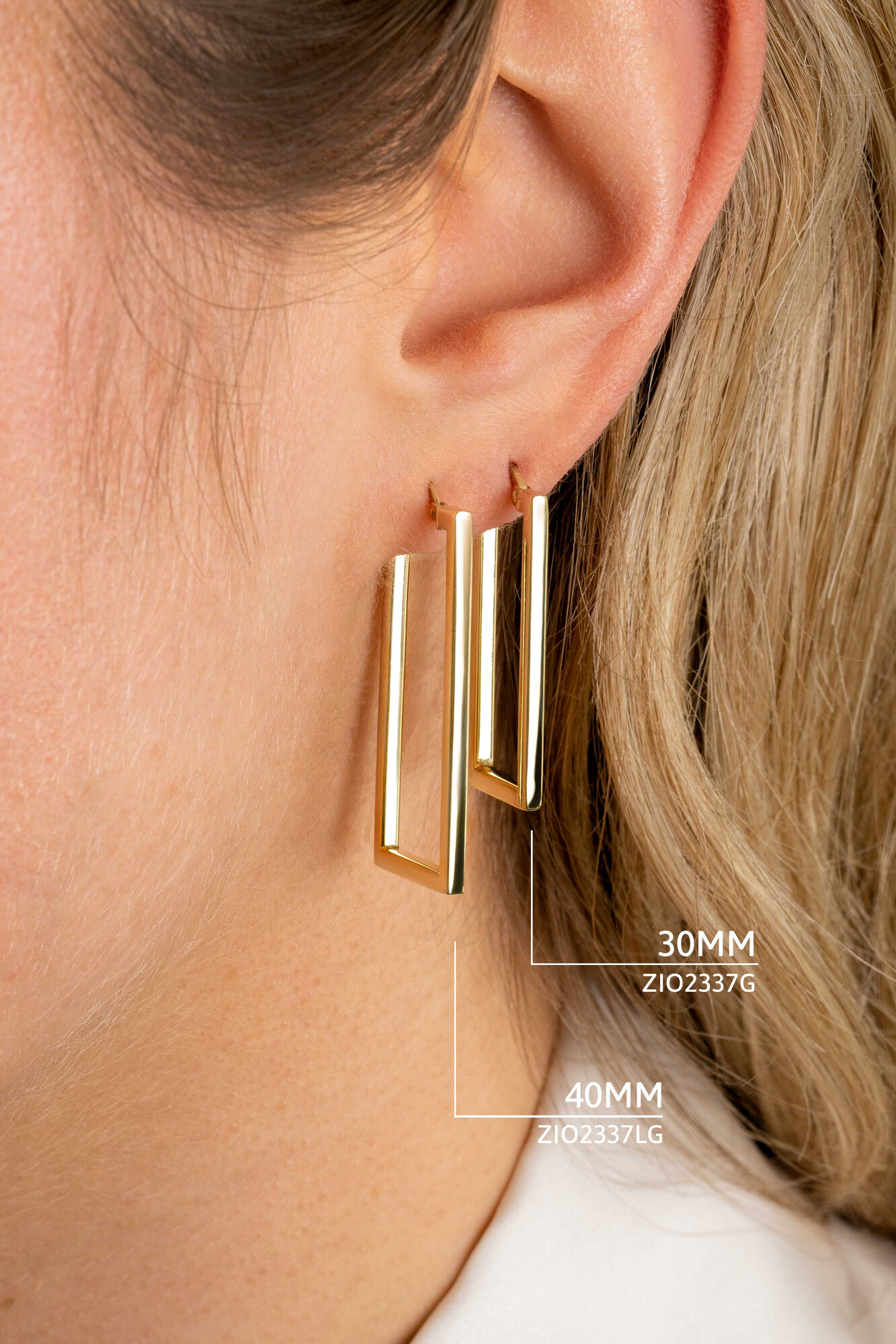 40mm ZINZI Gold Plated Sterling Silver Trendy Hoop Earrings Rectangular Shape width tube 2mm ZIO2337LG