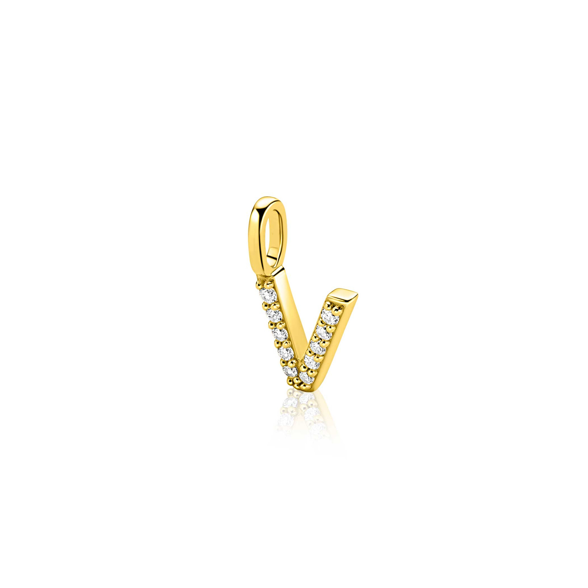 ZINZI zlv. hanger gg.verg.letter V bezet met zirconia's