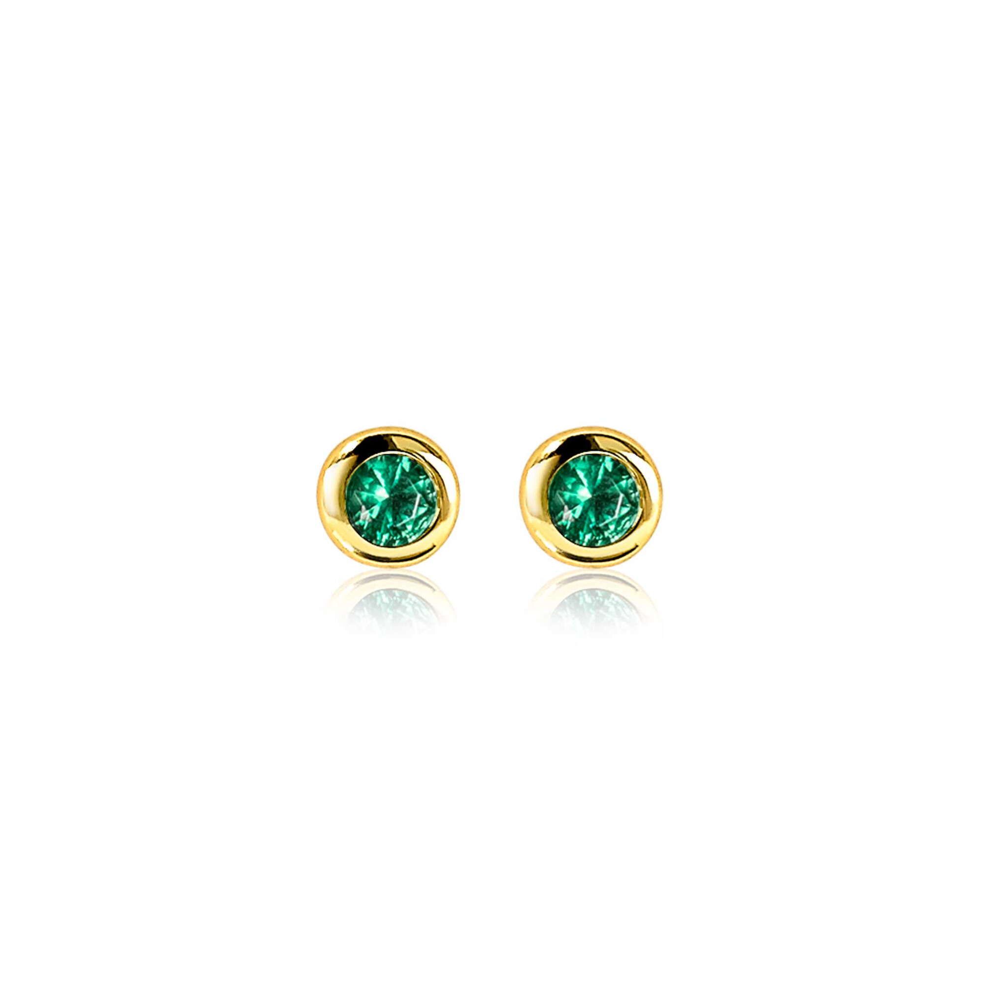 MAY Stud Earrings 4mm Gold Plated with Birthstone Green Emerald Zirconia
