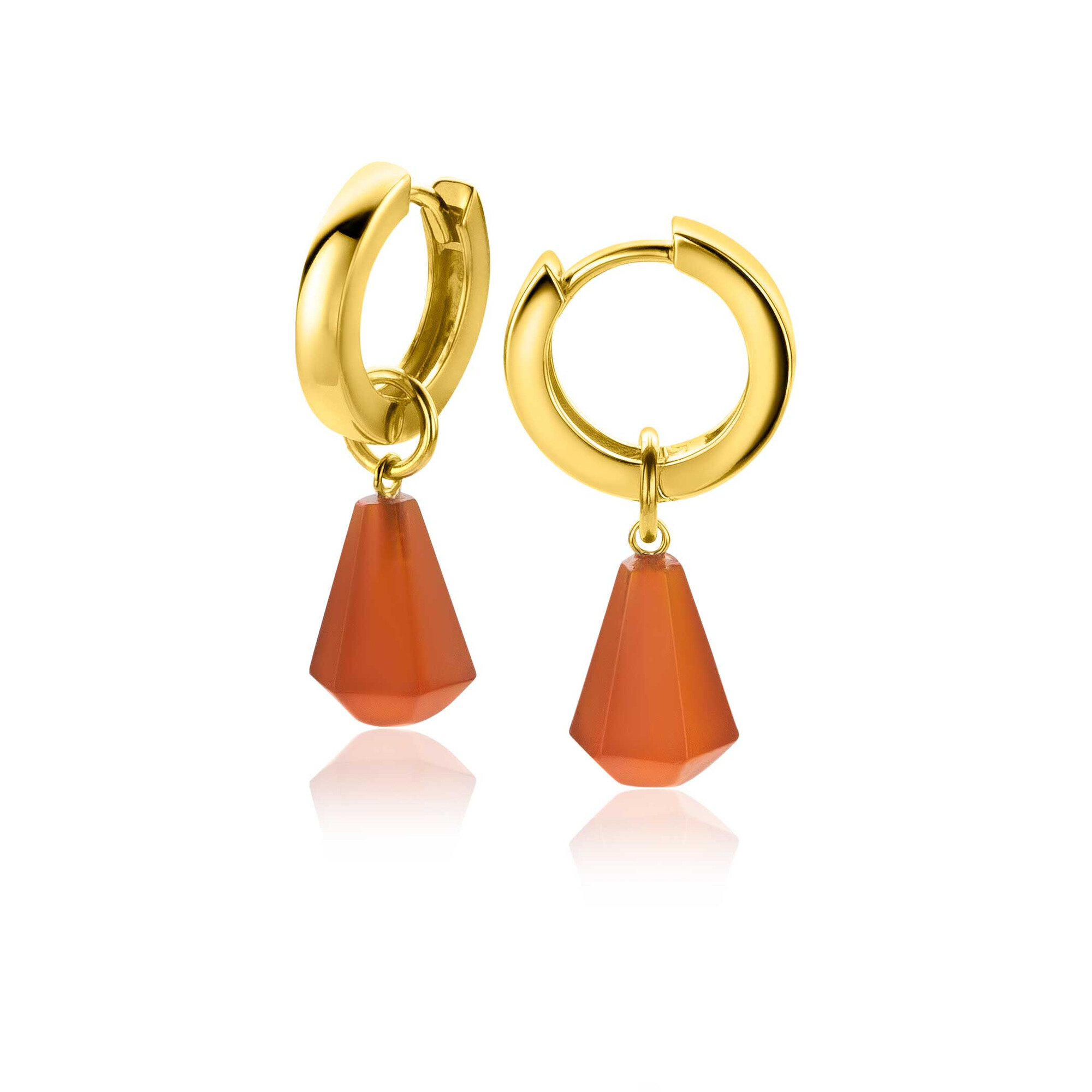 19mm ZINZI Gold Plated Sterling Silver Earrings Pendants Cone in Coral Red Agate ZICH2256R (excl. hoop earrings)