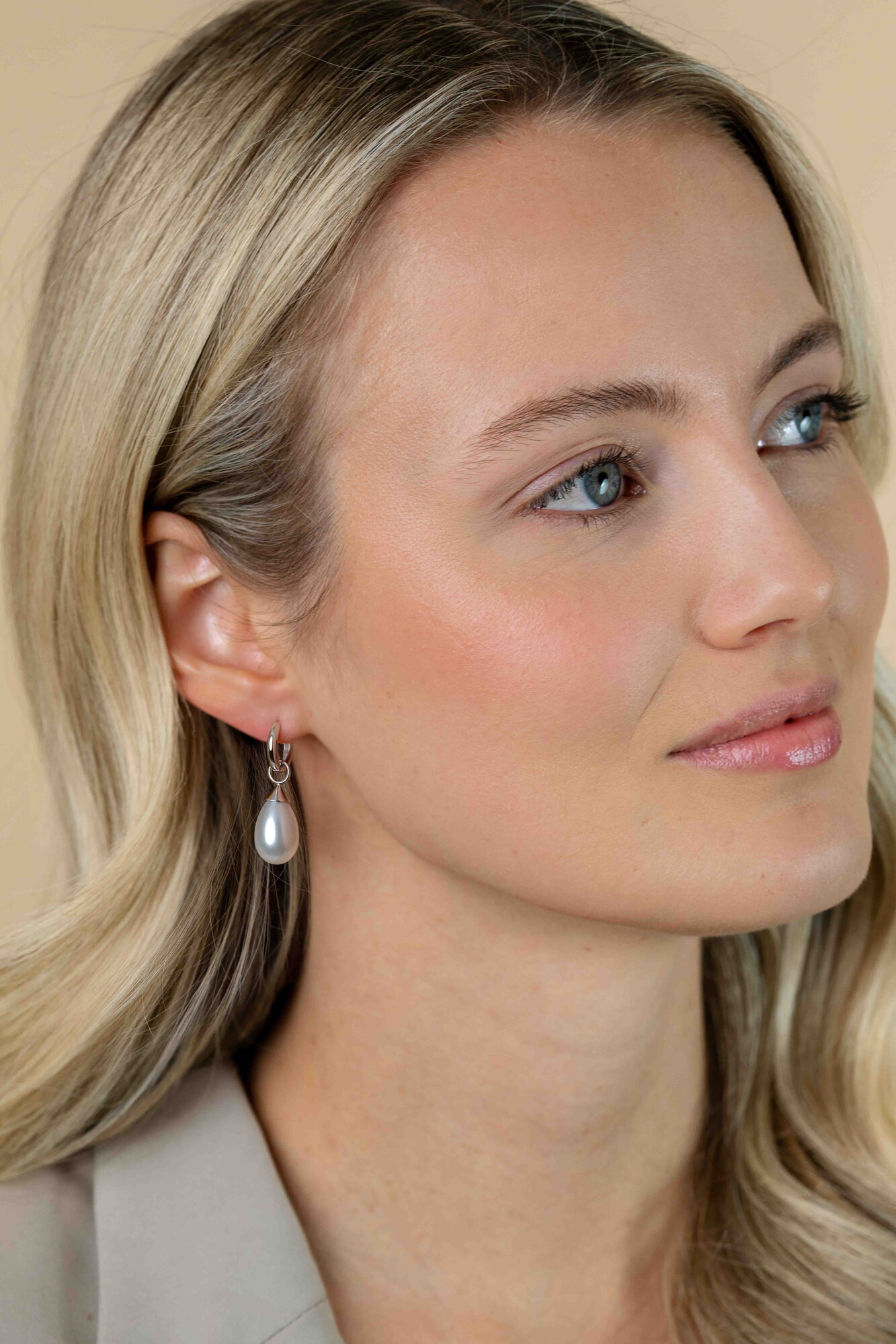 15mm ZINZI Sterling Silver Earrings Pendants Pearl White in Pear-shape ZICH355W (excl. hoop earrings)