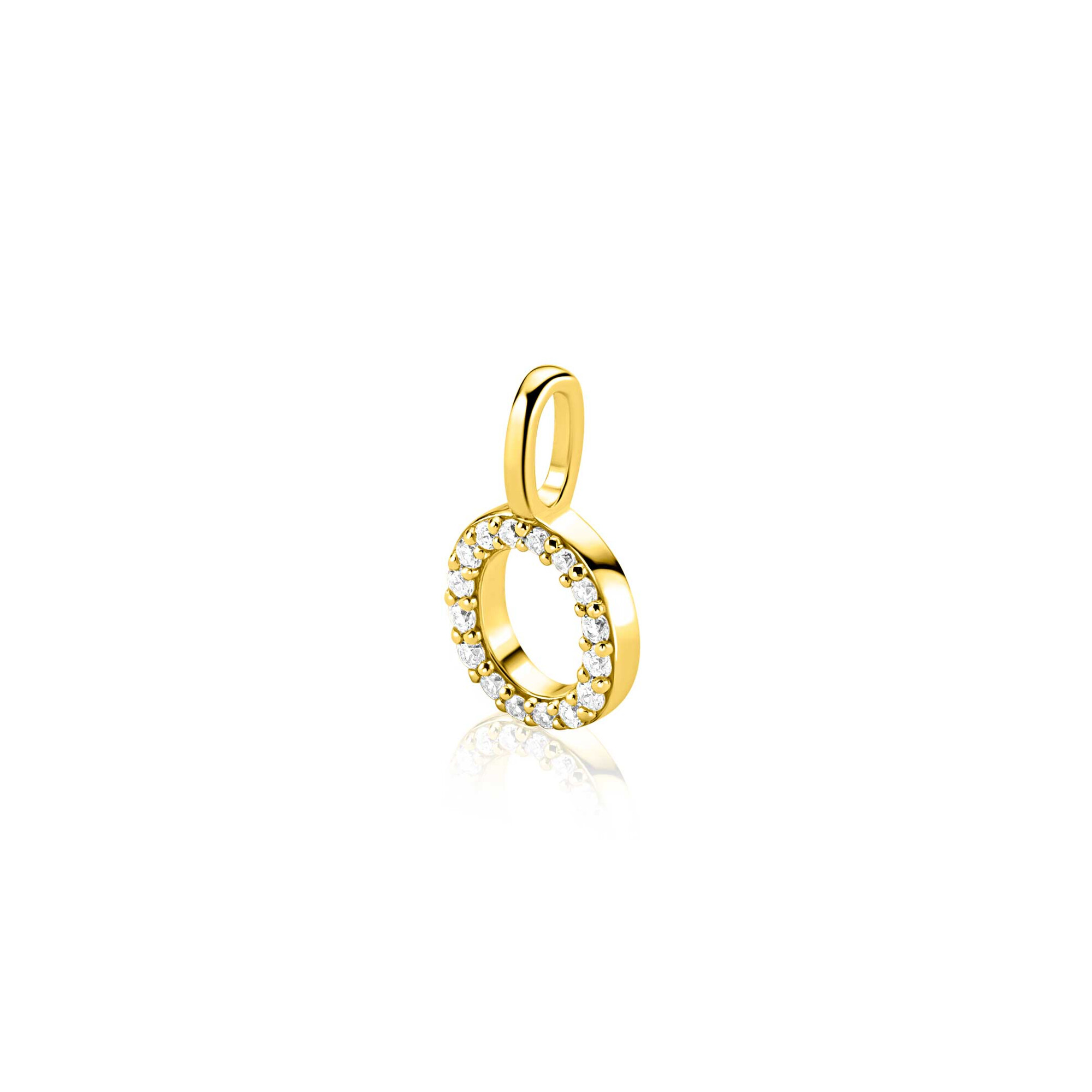 ZINZI zlv. hanger gg.verg.letter O bezet met zirconia's