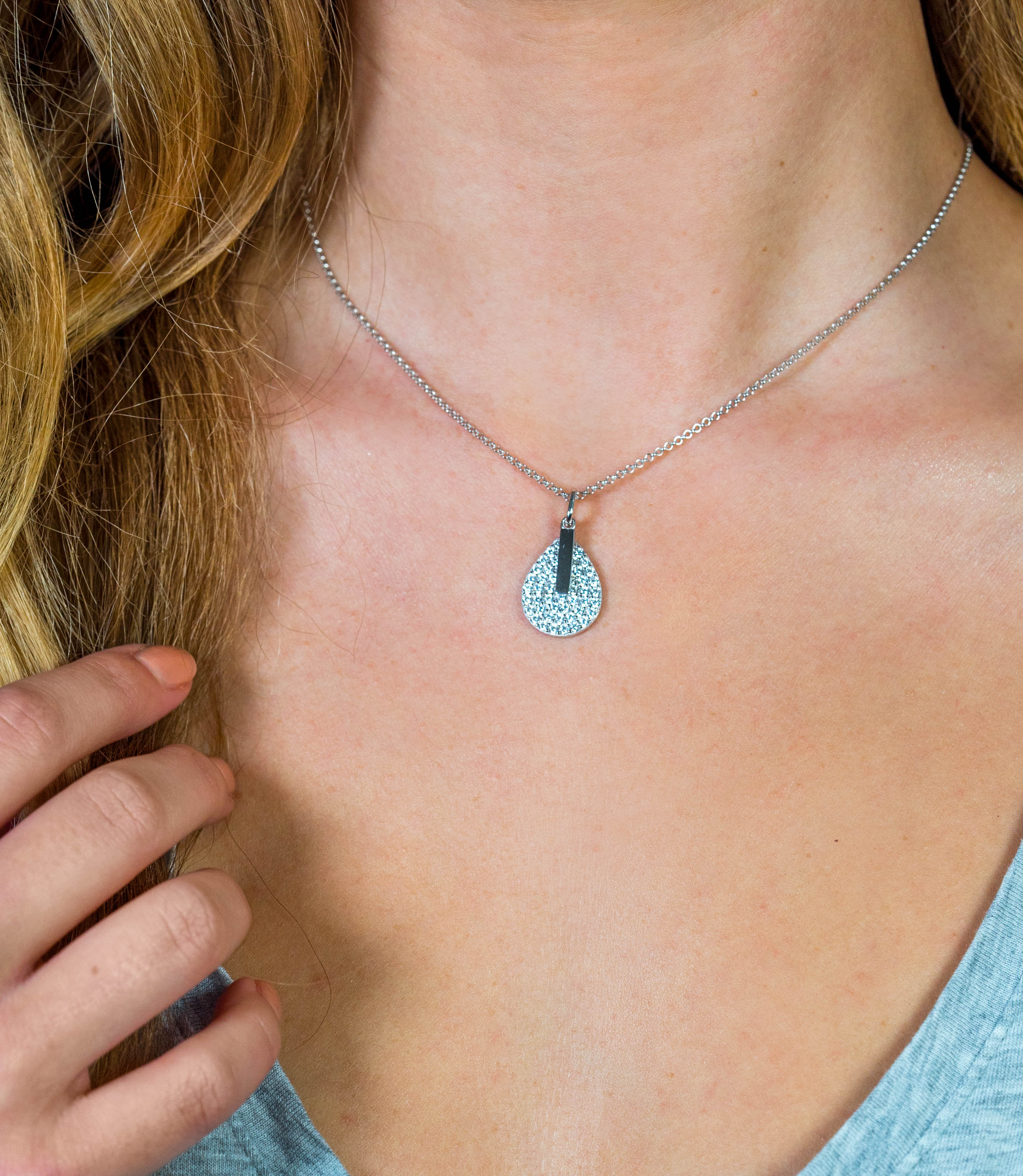 ZINZI zlv. hanger druppel zirc. en staafje + coll.45cm