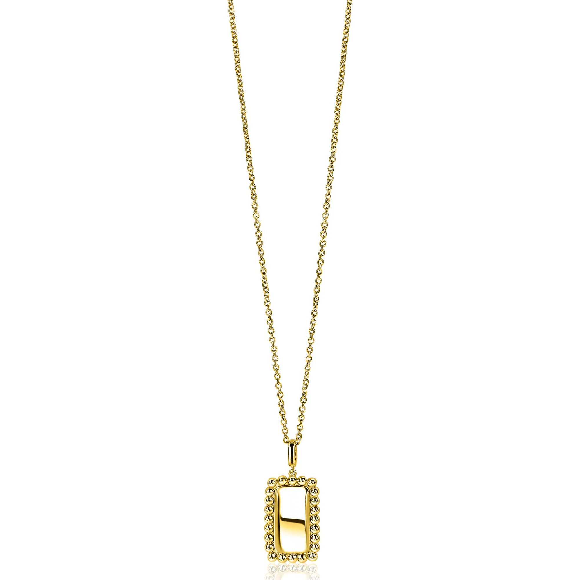 26mm ZINZI Gold Plated Sterling Silver Pendant Rectangle White Beads Edge ZIH1976G