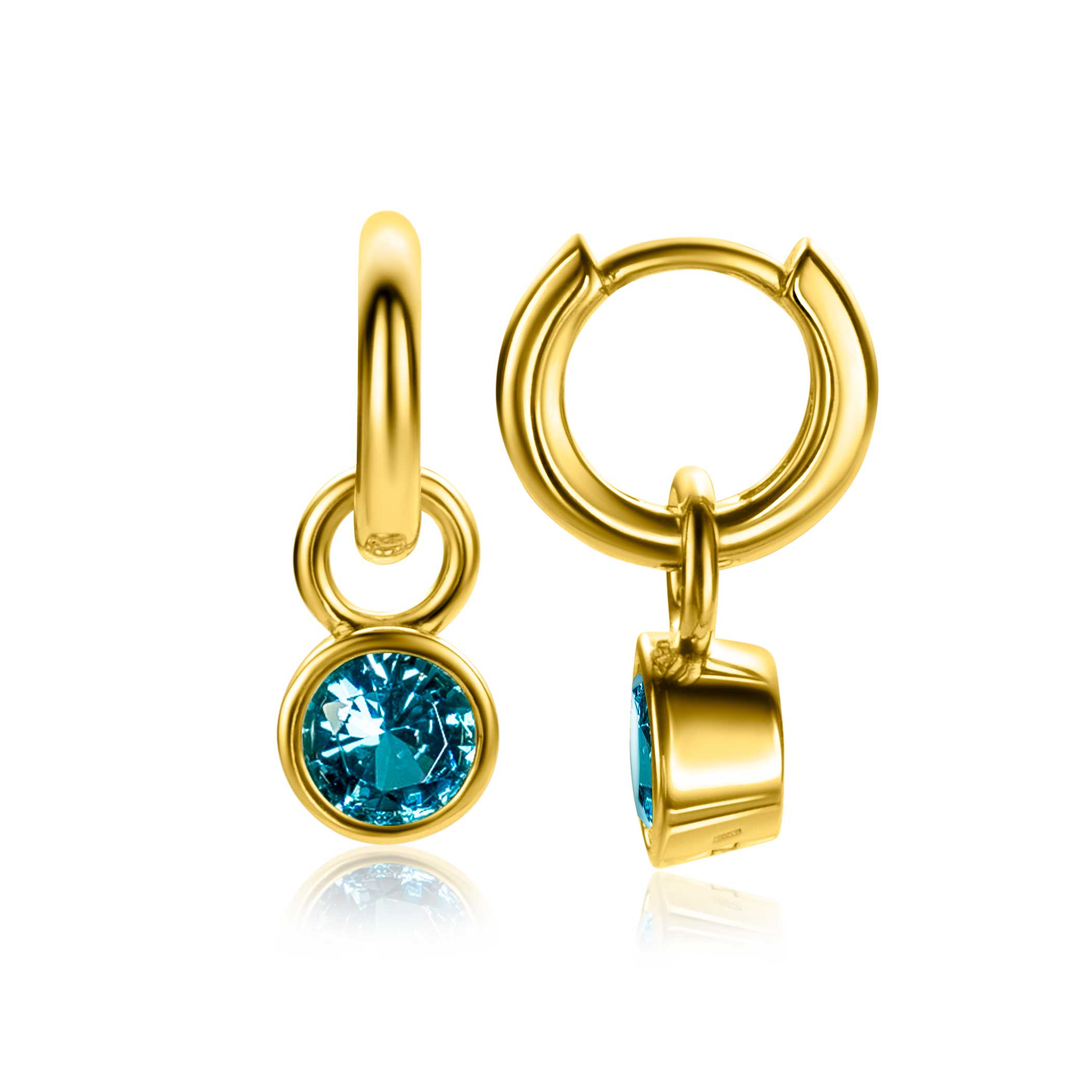 MARCH Earrings Pendants Gold Plated with Birthstone Blue Aquamarine Zirconia (excl. hoop earrings)