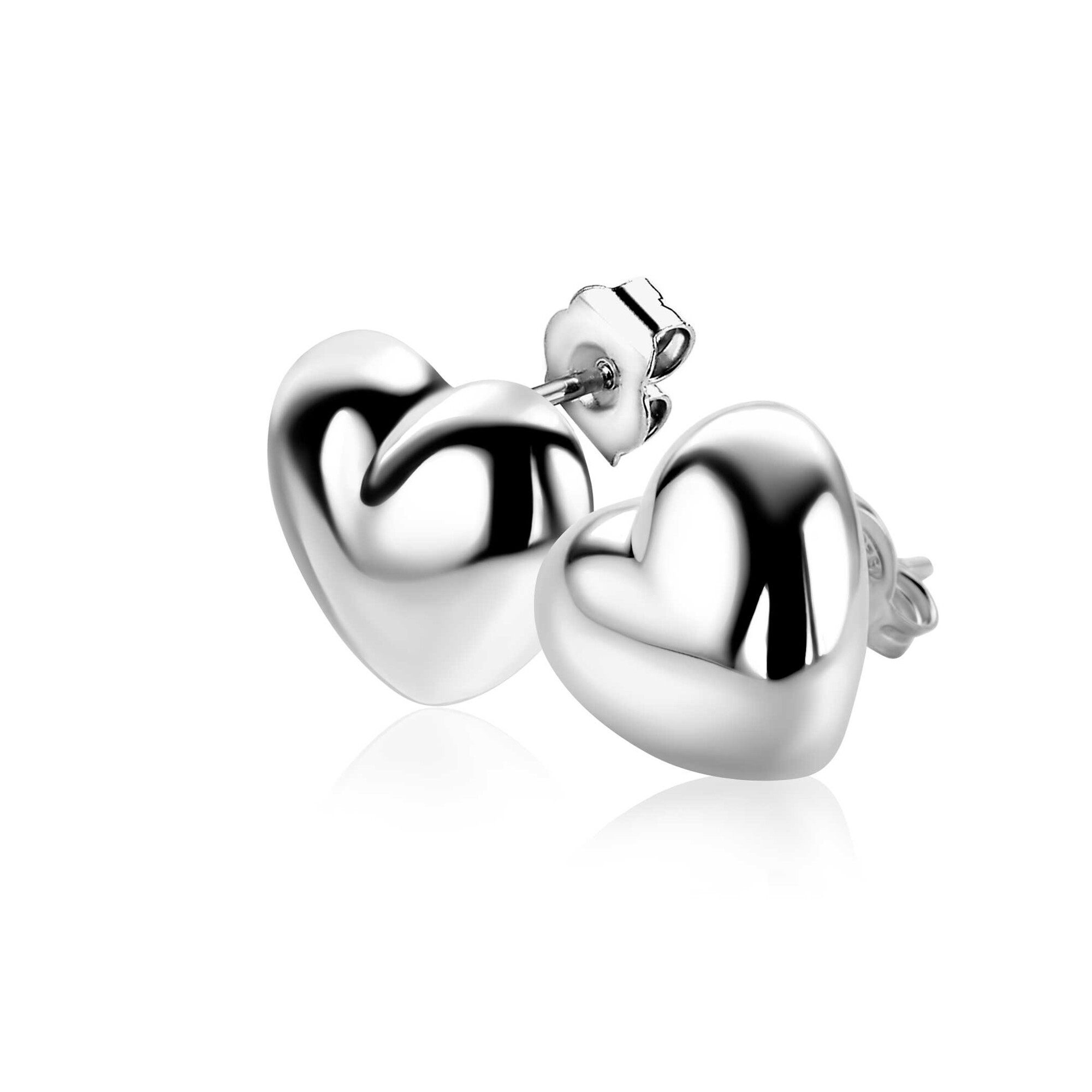 13mm ZINZI silver stud earrings in puffy heart shape ZIO2672