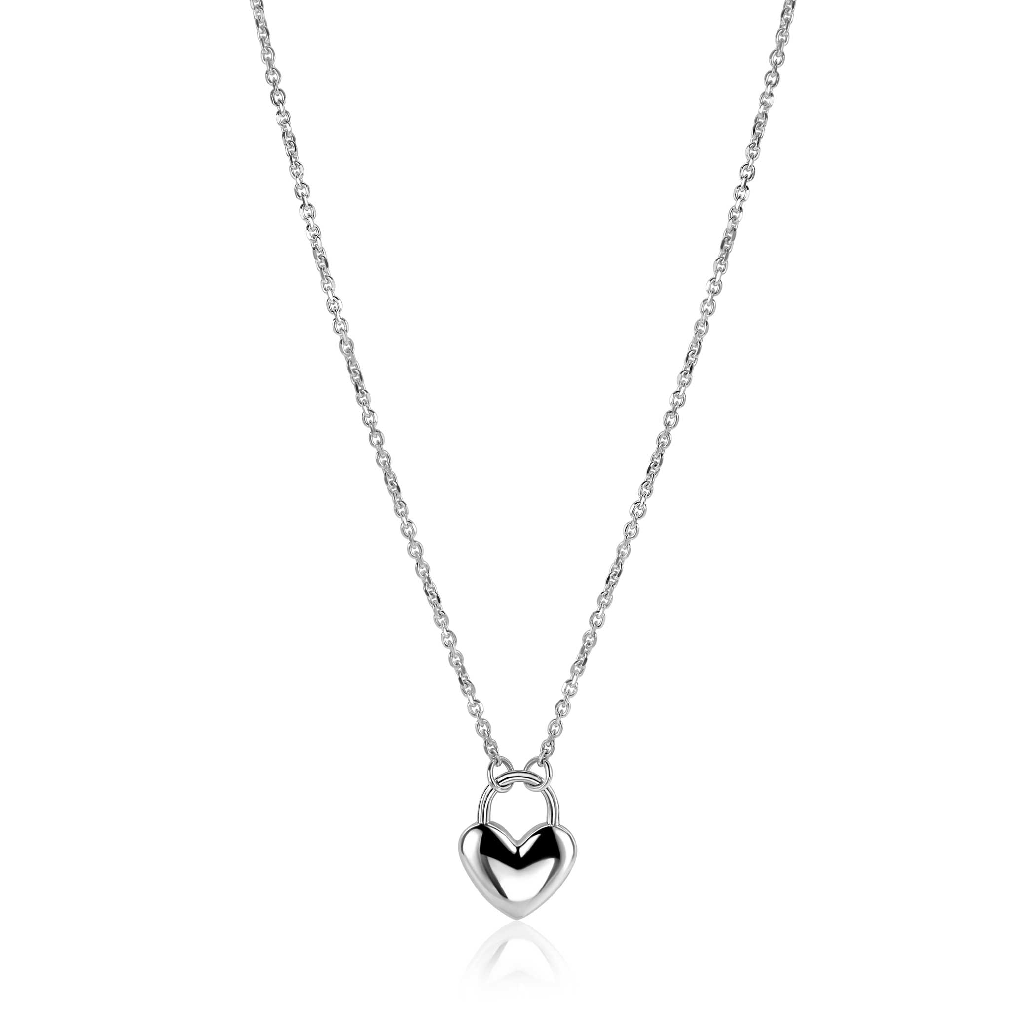 ZINZI silver link necklace with heart-shaped lock pendant 18mm wide 42-45 cm ZIC2673