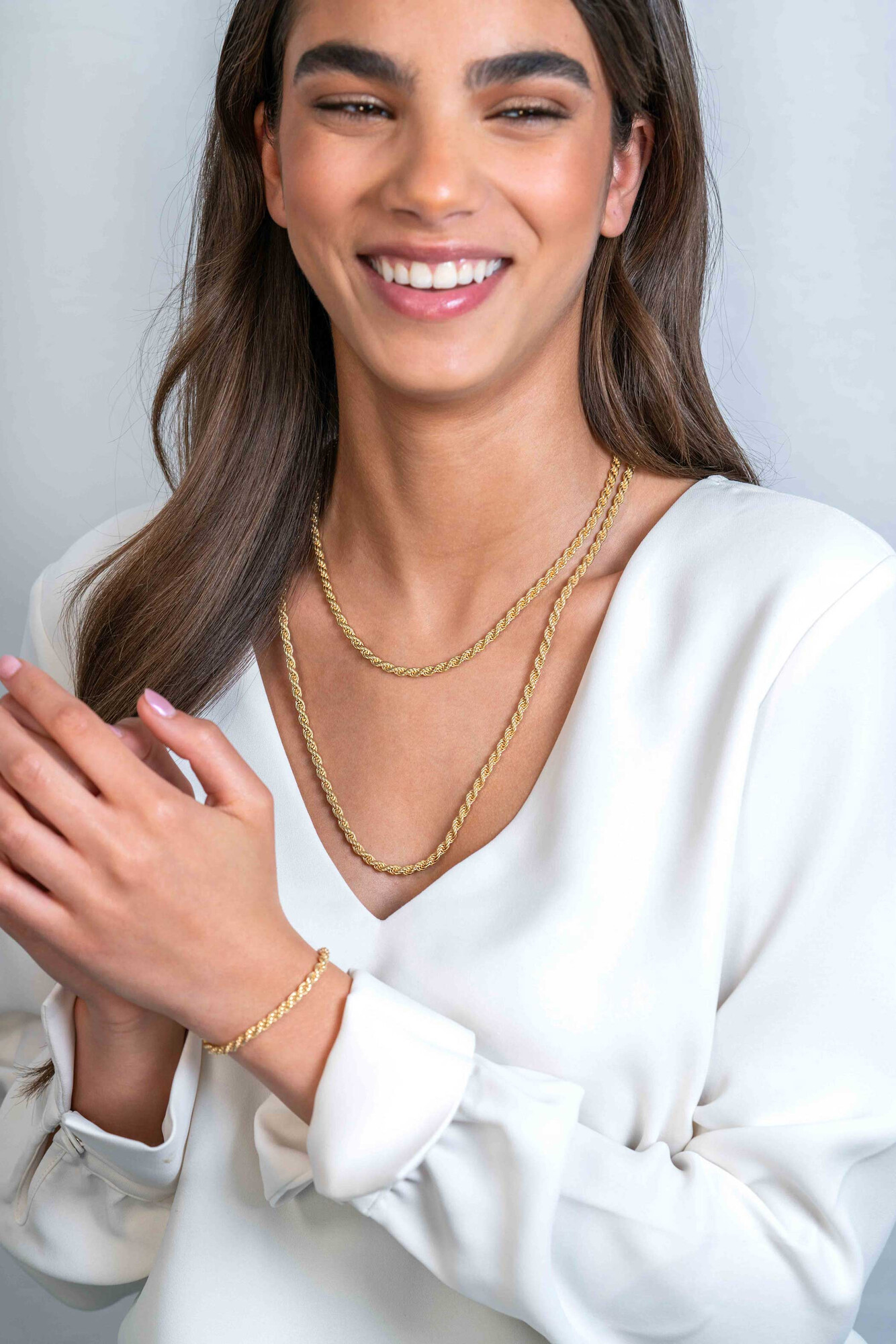 ZINZI Gold Plated Sterling Silver Rope Chain Necklace 60cm 4mm width ZIC2343G60