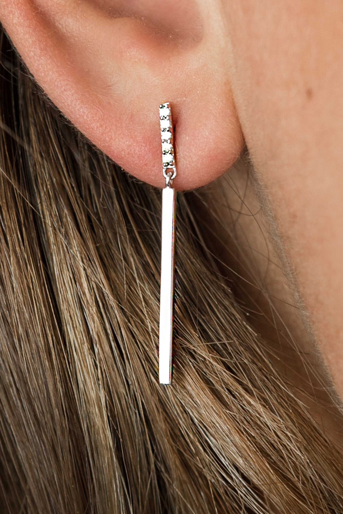 35mm ZINZI Sterling Silver Drop Earrings Bars White ZIO1832