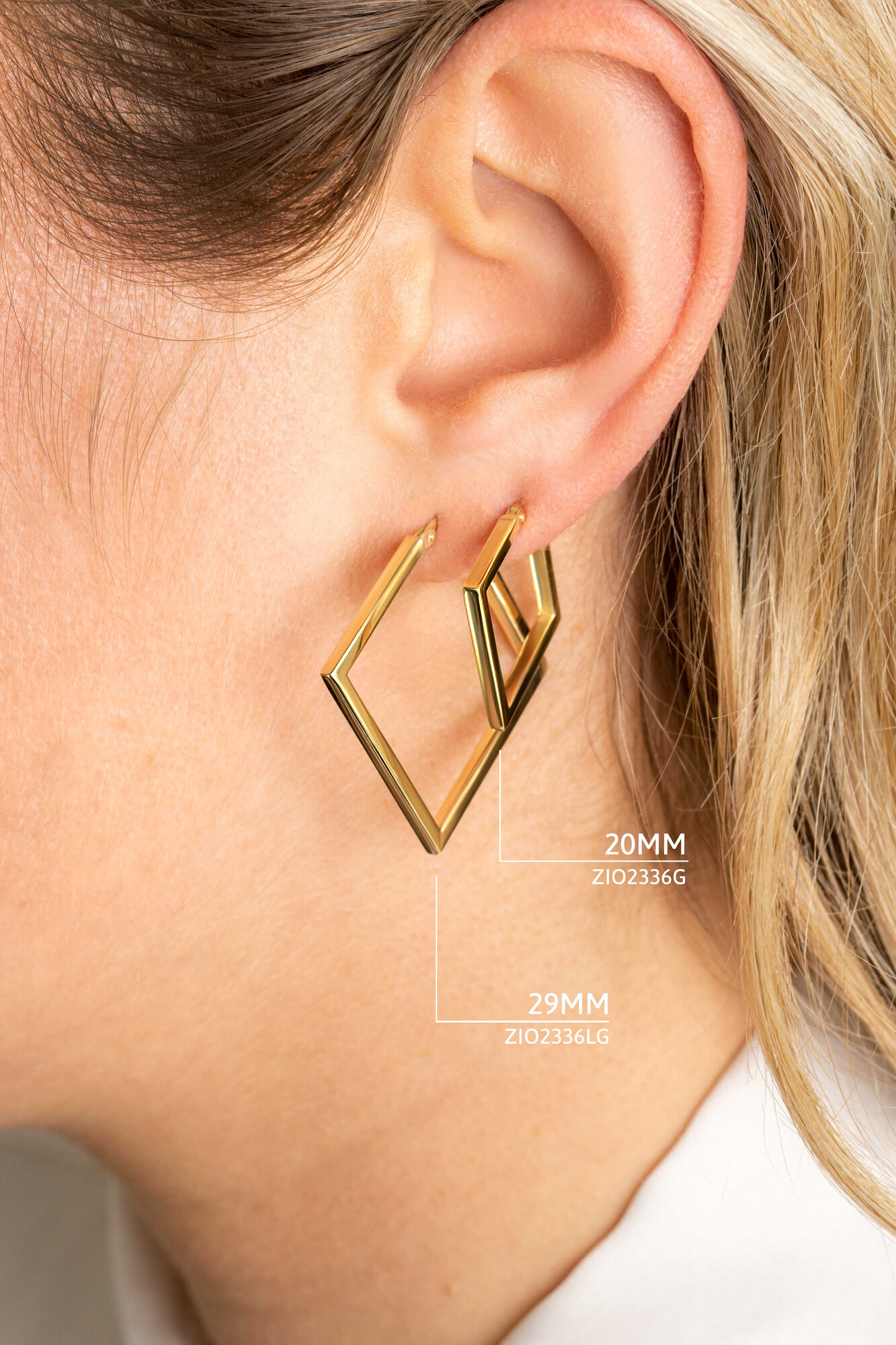 20mm ZINZI Gold Plated Sterling Silver Trendy Hoop Earrings Square Shape width tube 2mm ZIO2336G