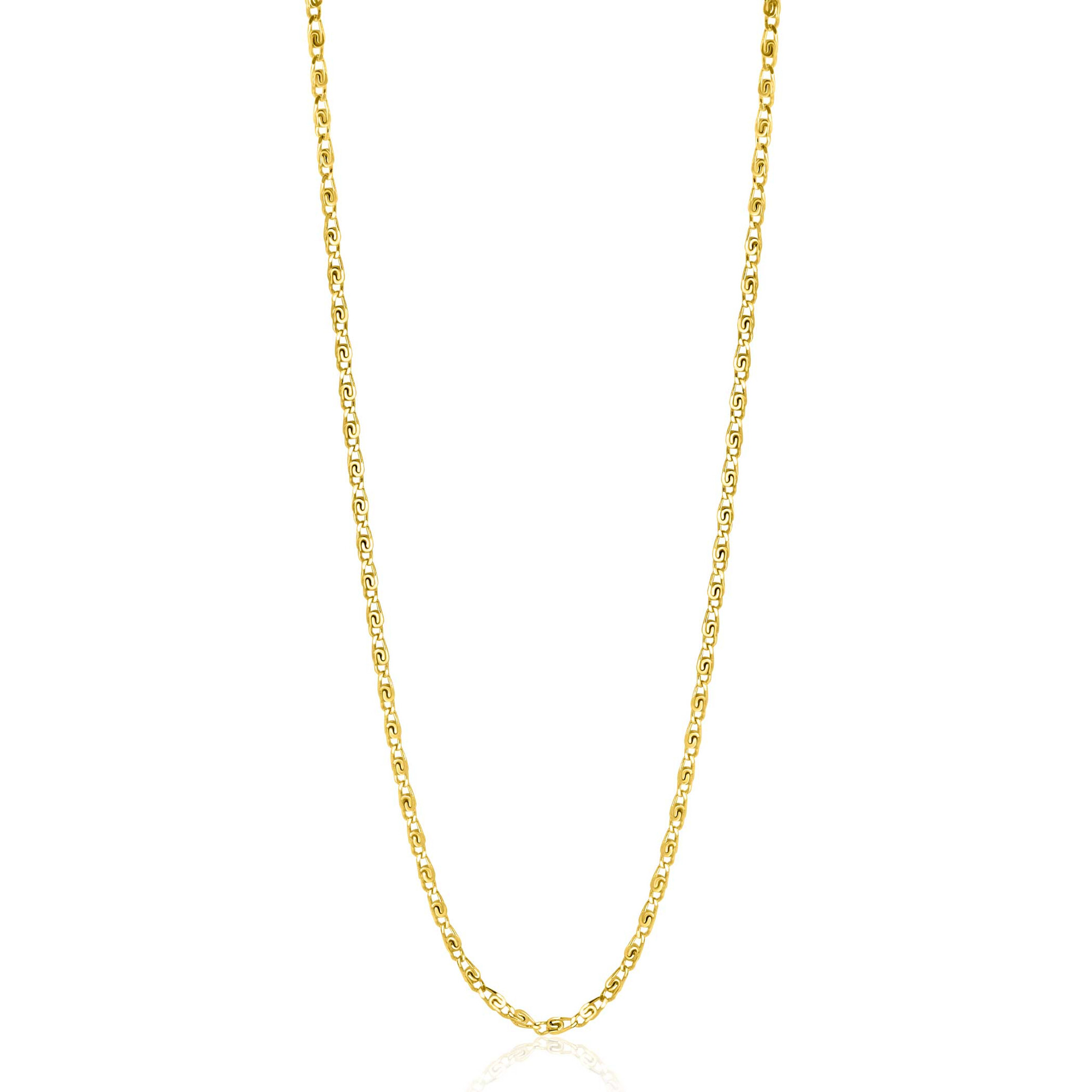 ZINZI Gold Plated Sterling Silver Scroll Chain Necklace with Double Twisted Chains width 42-45cm ZIC2479G