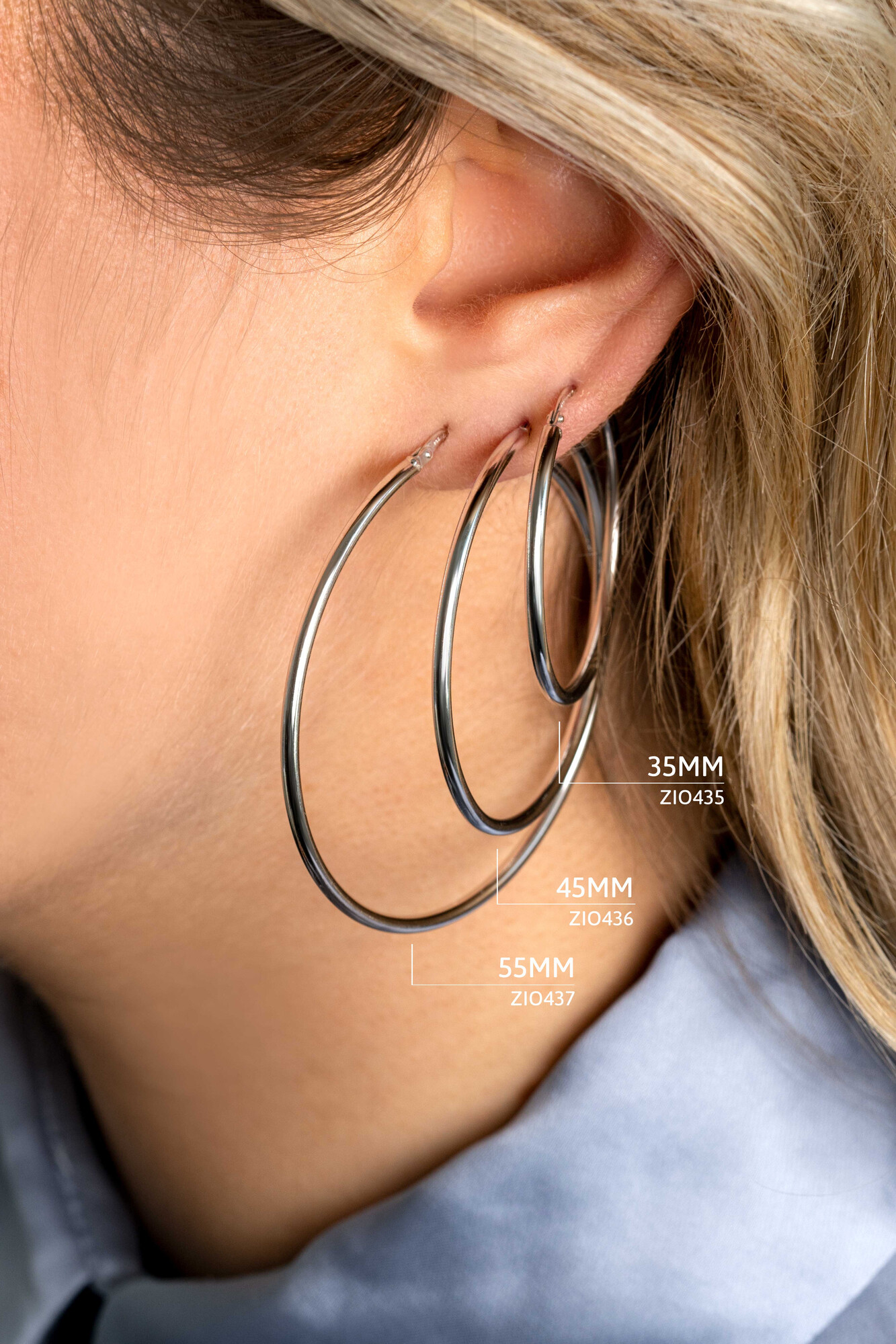 35mm ZINZI Sterling Silver Hoop Earrings 35x2mm ZIO435