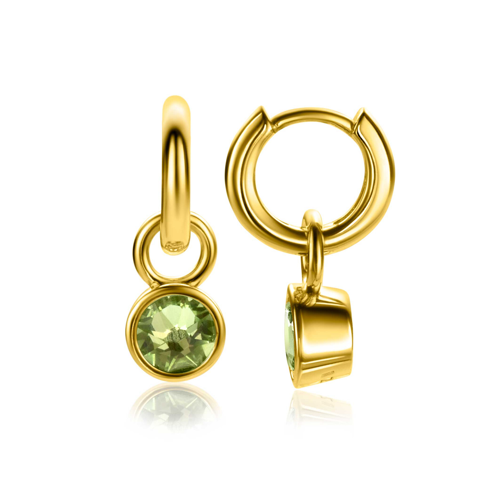 AUGUST Earrings Pendants Gold Plated with Birthstone Green Peridot Zirconia (excl. hoop earrings)