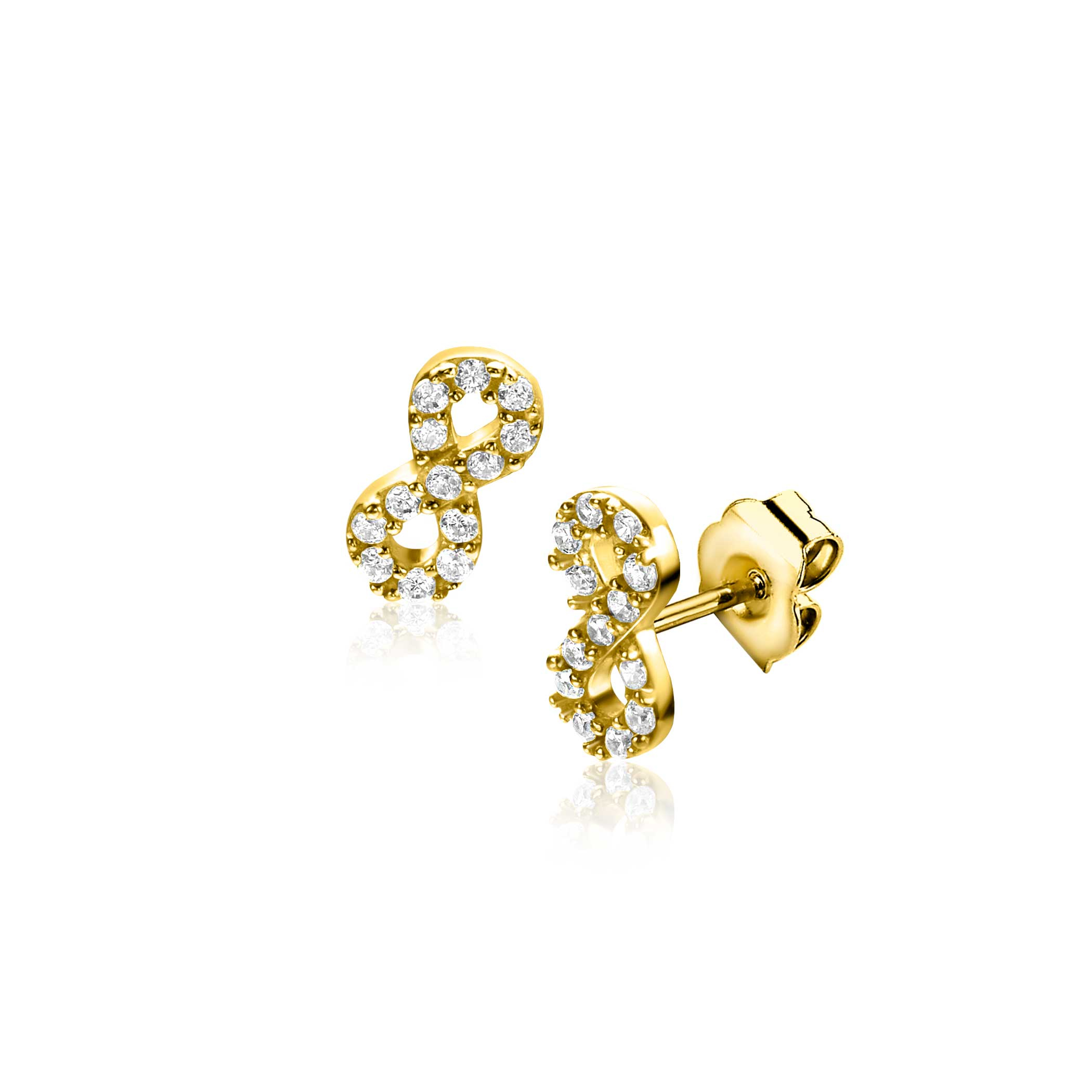 8mm ZINZI gold plated silver stud earrings Infinity set with white zirconia ZIO2597Y