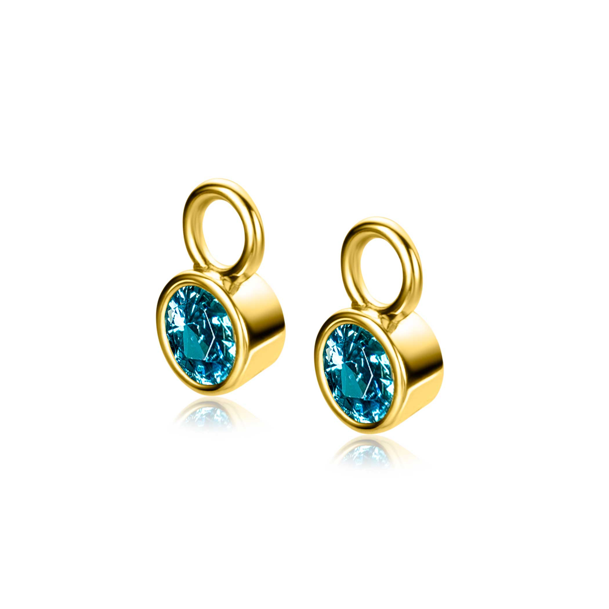 MARCH Earrings Pendants Gold Plated with Birthstone Blue Aquamarine Zirconia (excl. hoop earrings)
