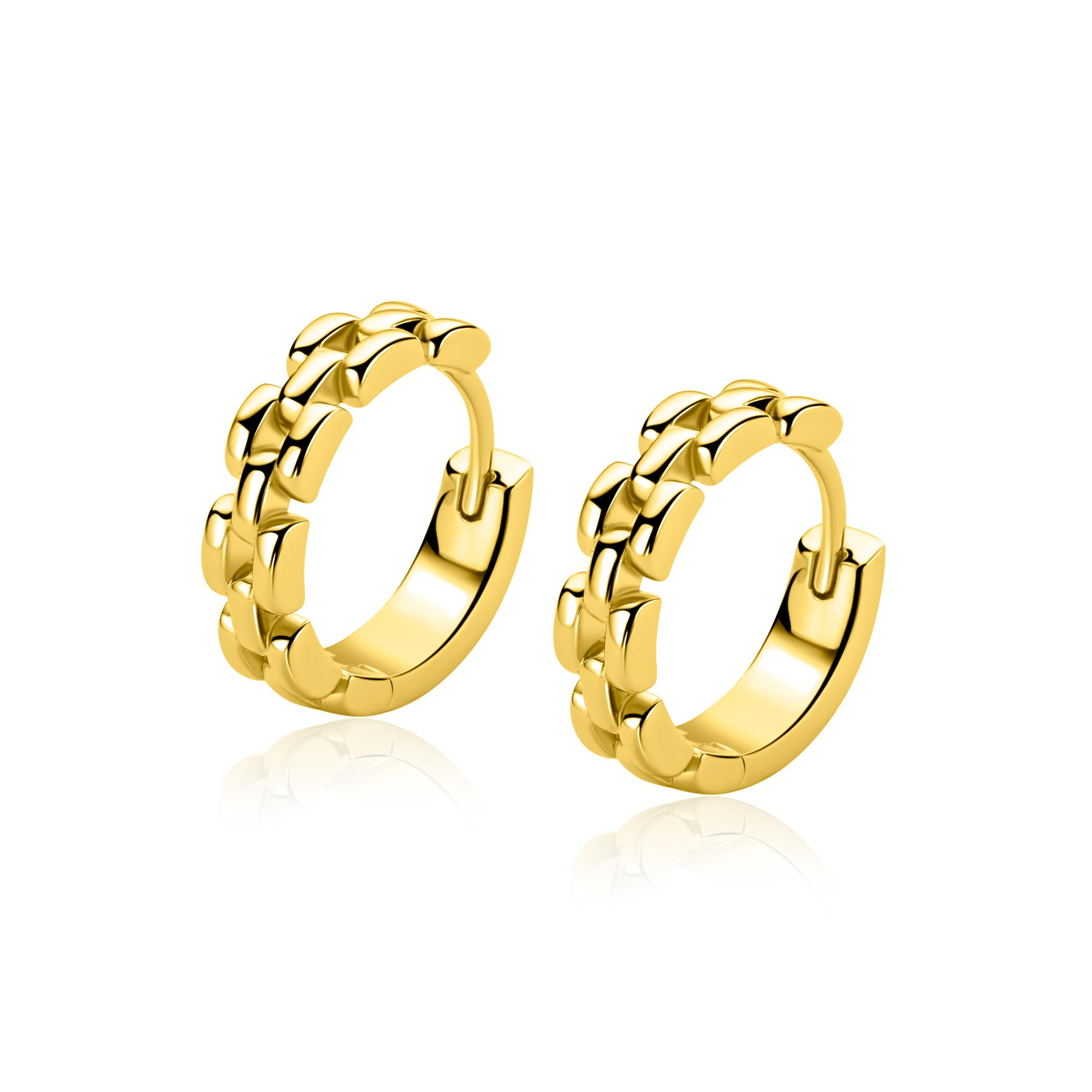 16mm ZINZI Sterling Silver Gold Plated Hoop Earrings Rolex-style Chains width 4mm ZIO2556G