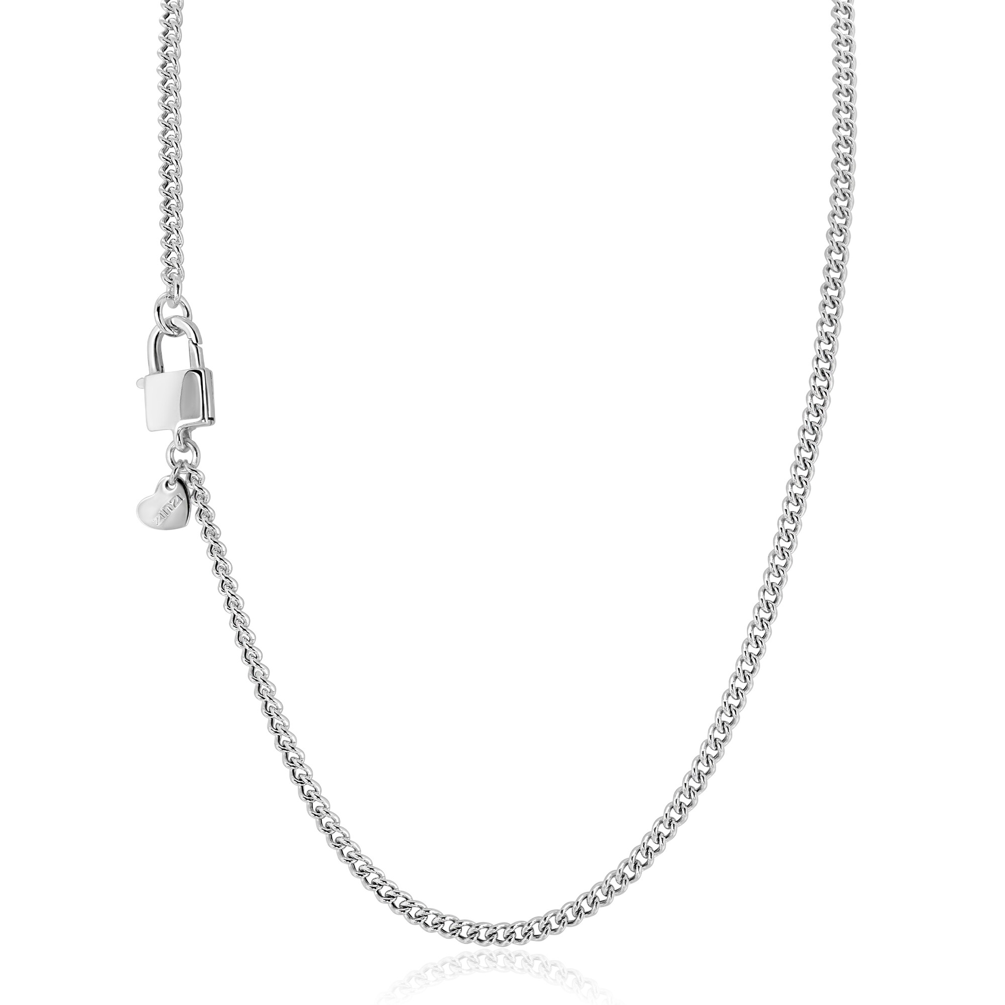ZINZI Sterling Silver Curb Chain Necklace with Trendy Lock as Clasp 3.8mm width 43cm ZIC2411
