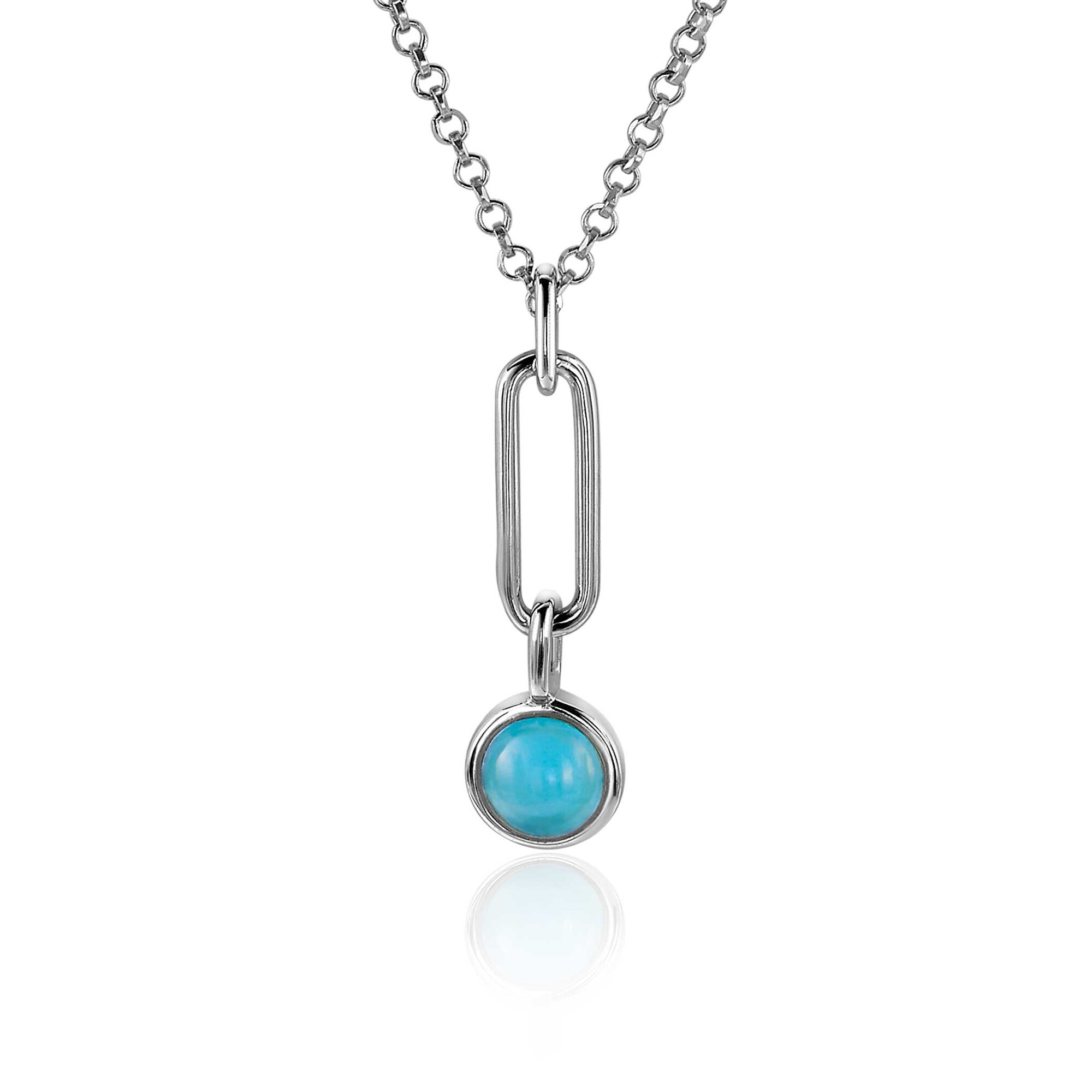 26mm ZINZI Sterling Silver Pendant Paperclip Chain Round Turquoise Blue ZIH2173 (excl. necklace)