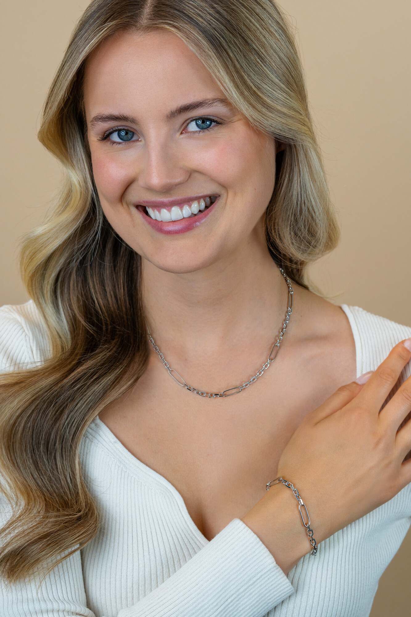 ZINZI zlv. collier schakels en paperclip 43+3cm