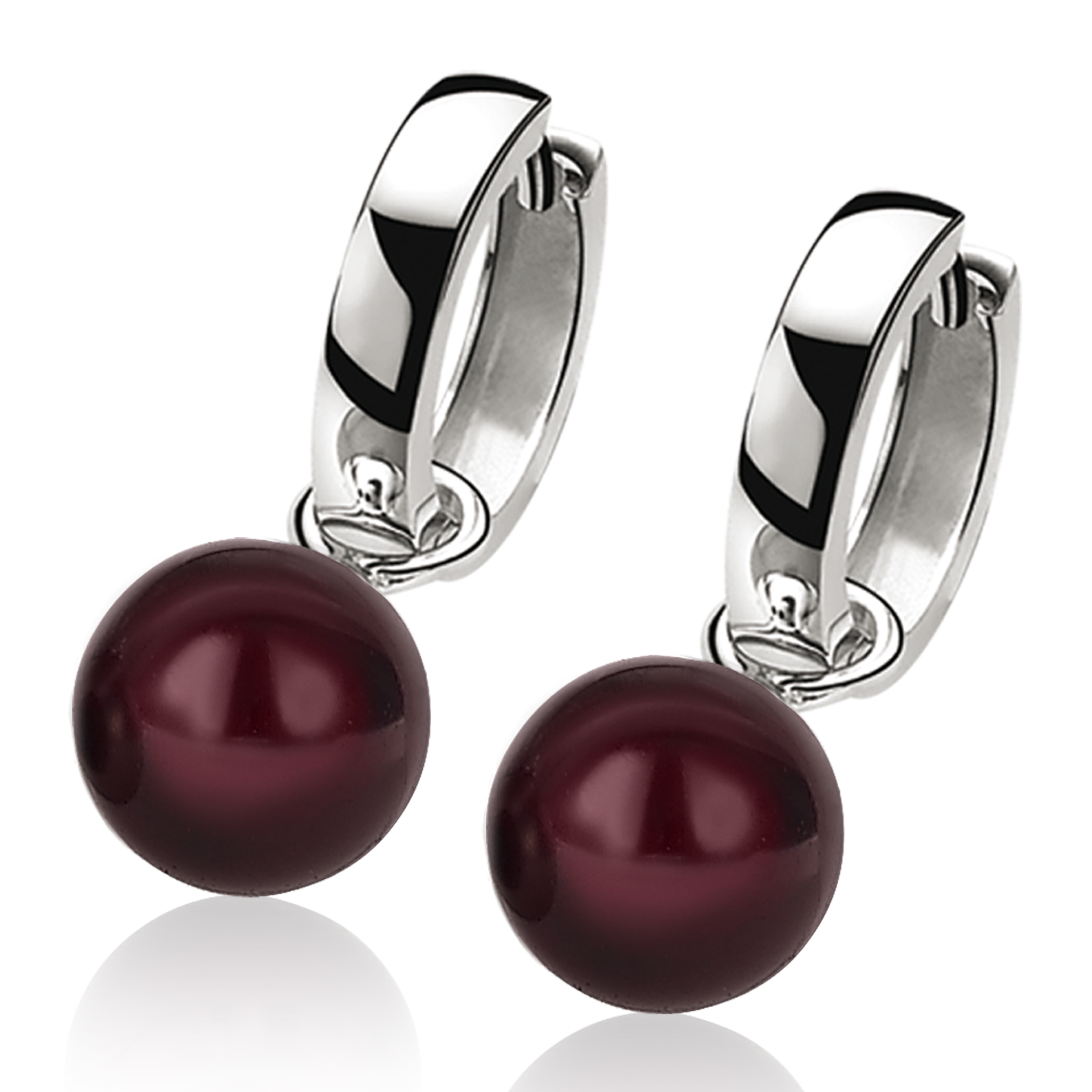 10mm ZINZI Sterling Silver Earrings Pendants Pearl Dark Red ZICH266DR (excl. hoop earrings)