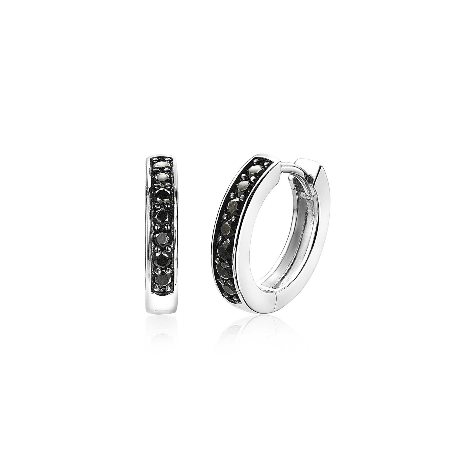 15mm ZINZI Sterling Silver Hoop Earrings Black Zirconias width 3mm ZIO191B