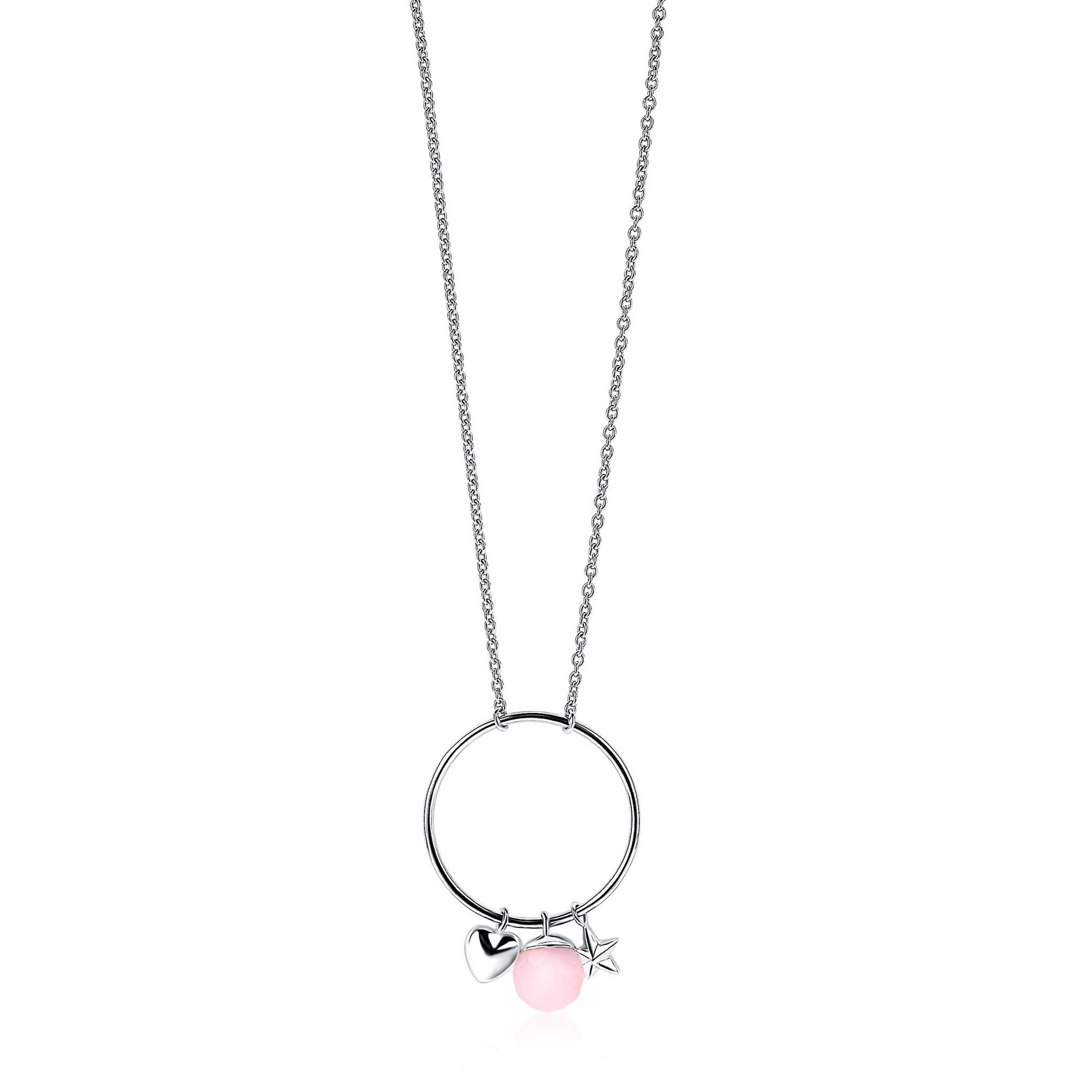 ZINZI Sterling Silver Necklace Round Pendant with Playful Charms Pink 45cm ZIC1878