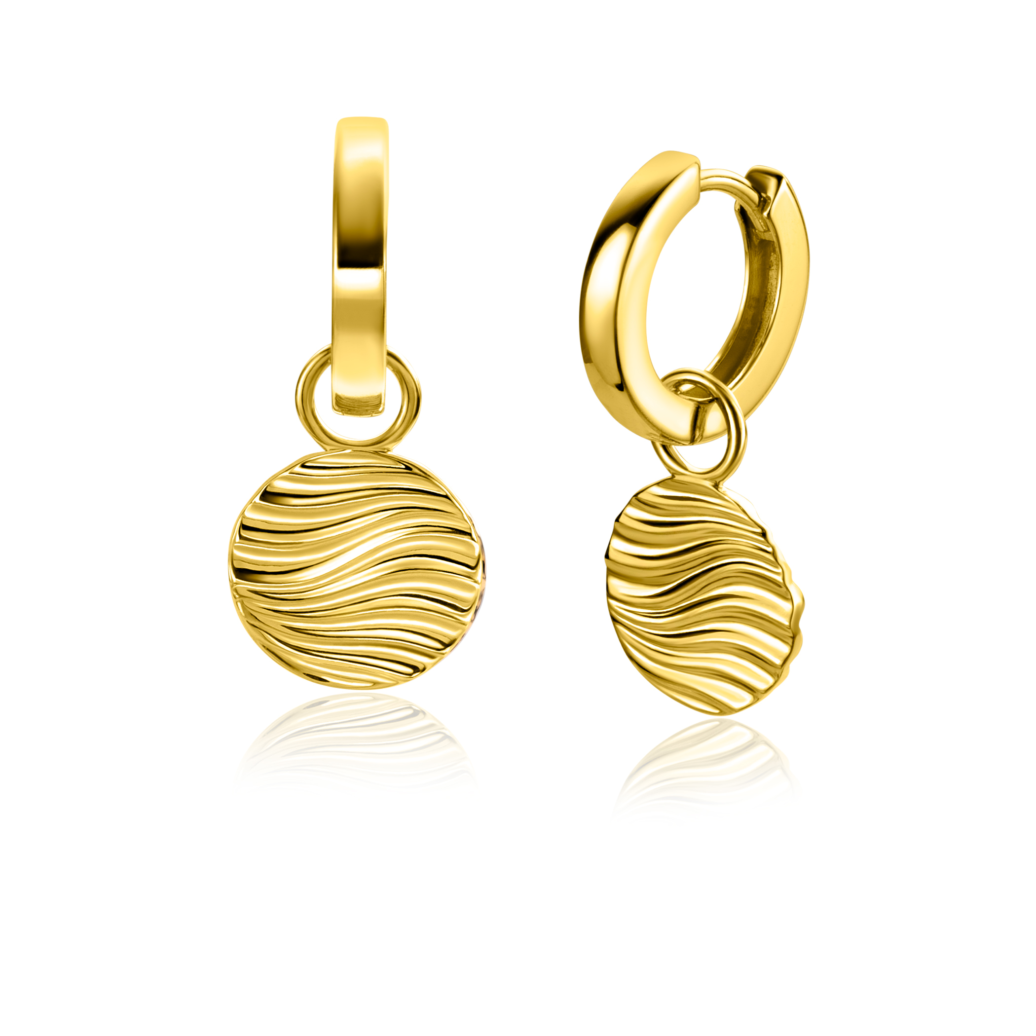 12mm ZINZI Gold Plated Sterling Silver Earrings Pendants Round with Graceful Wave Design ZICH2450 (excl. hoop earrings)