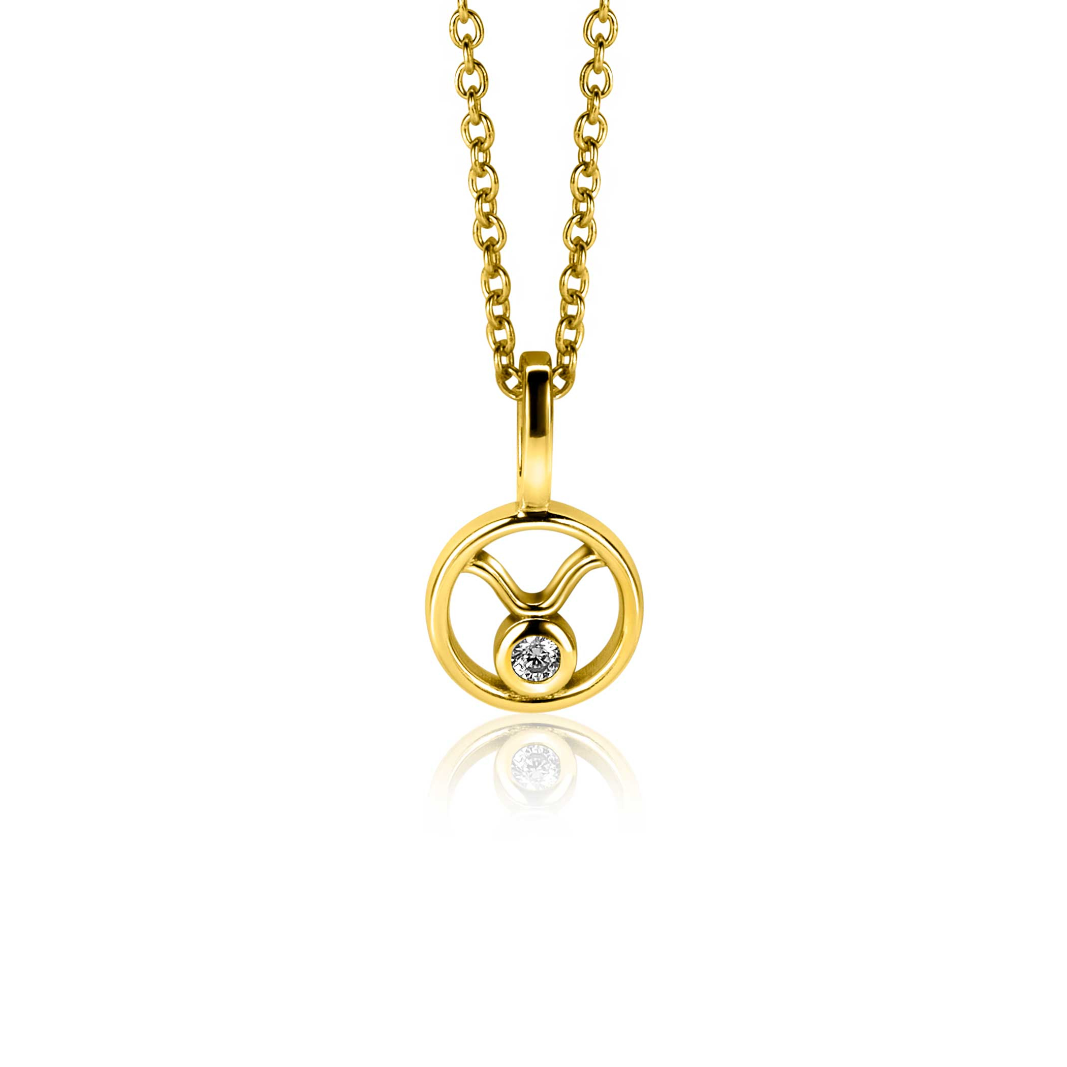 9mm ZINZI gold plated silver Taurus zodiac sign pendant set with white zirconias ZIHY-STI (without necklace)
