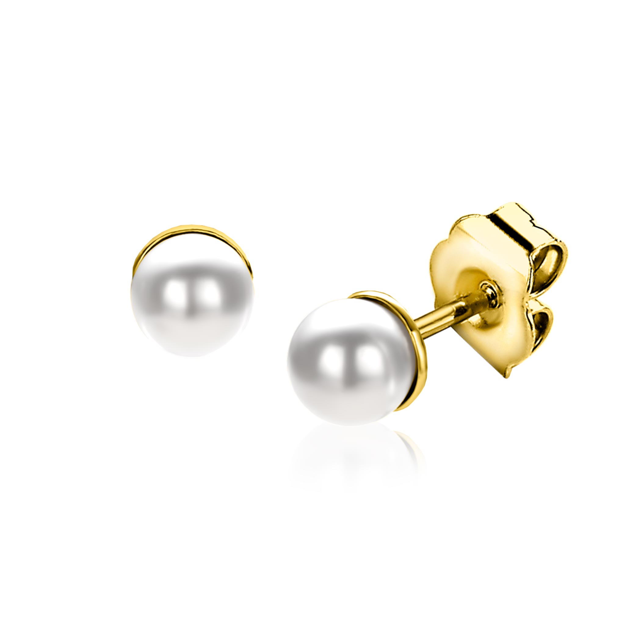 6mm ZINZI Gold plated Sterling Silver Stud Earrings with White Pearl ZIO1317Y