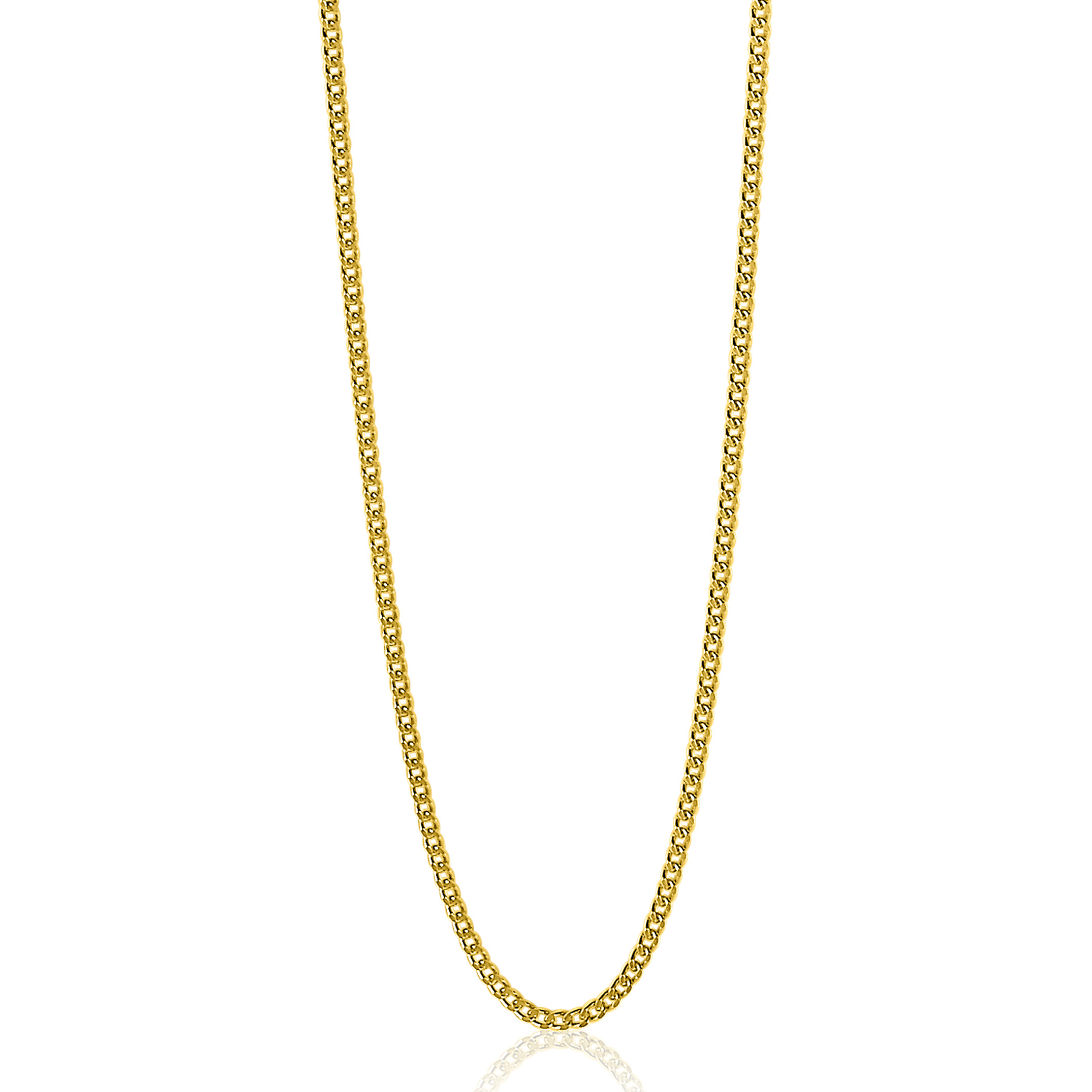 90cm ZINZI Gold Plated Sterling Silver Curb Chain Necklace ZILC-G90G