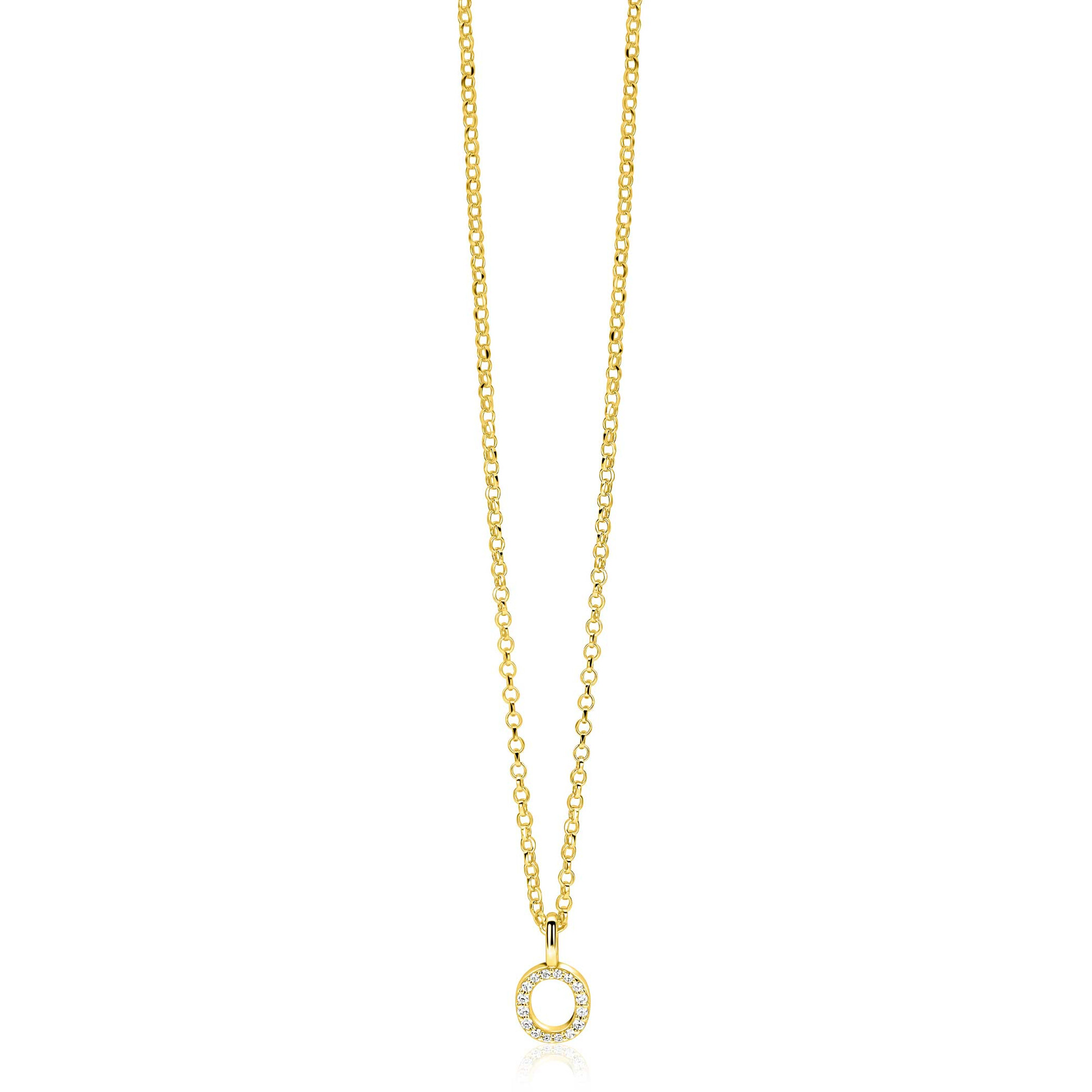 ZINZI zlv. hanger gg.verg.letter O bezet met zirconia's