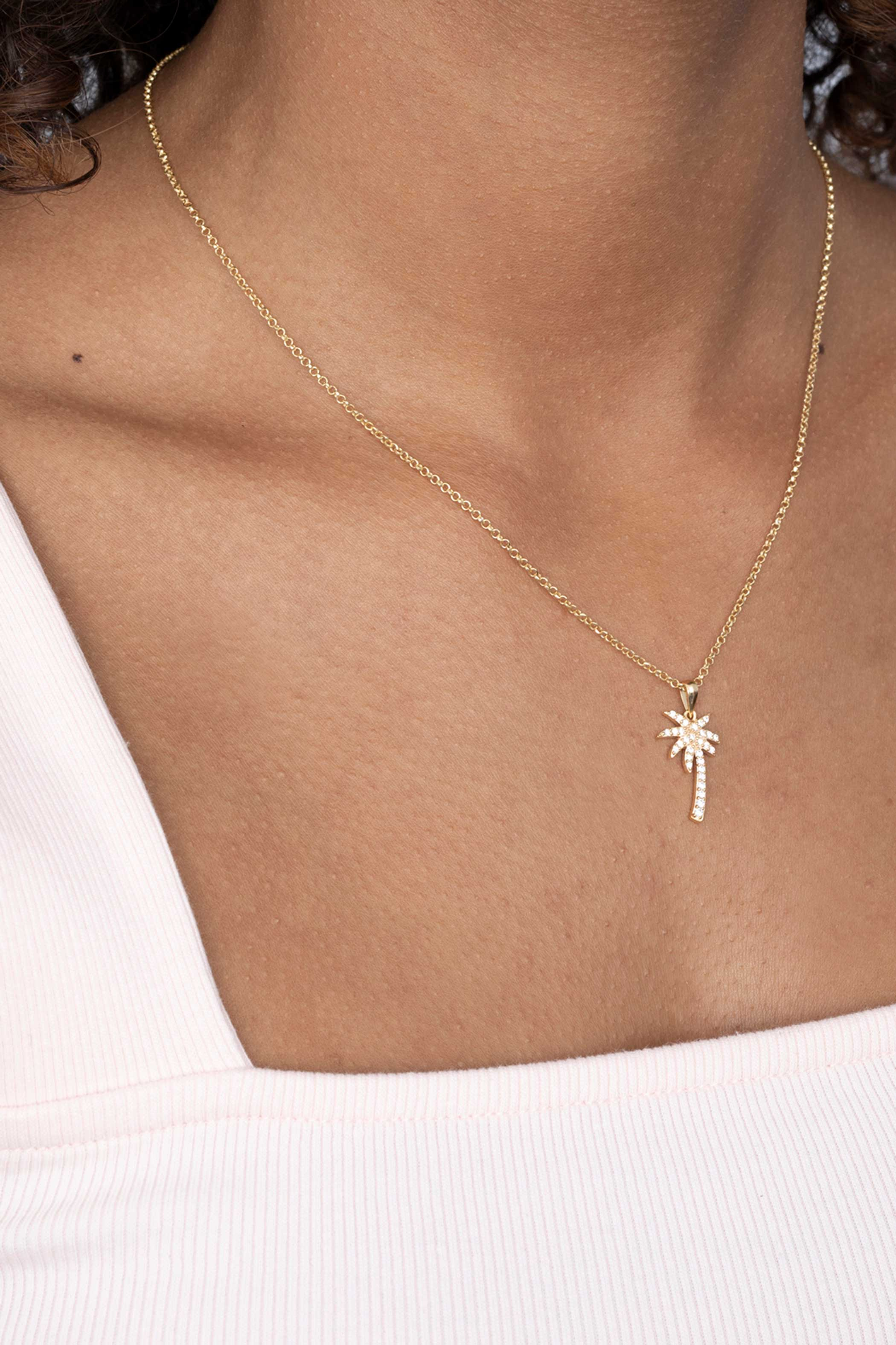 18mm ZINZI Gold Plated Sterling Silver Pendant Palm Tree White ZIH2083