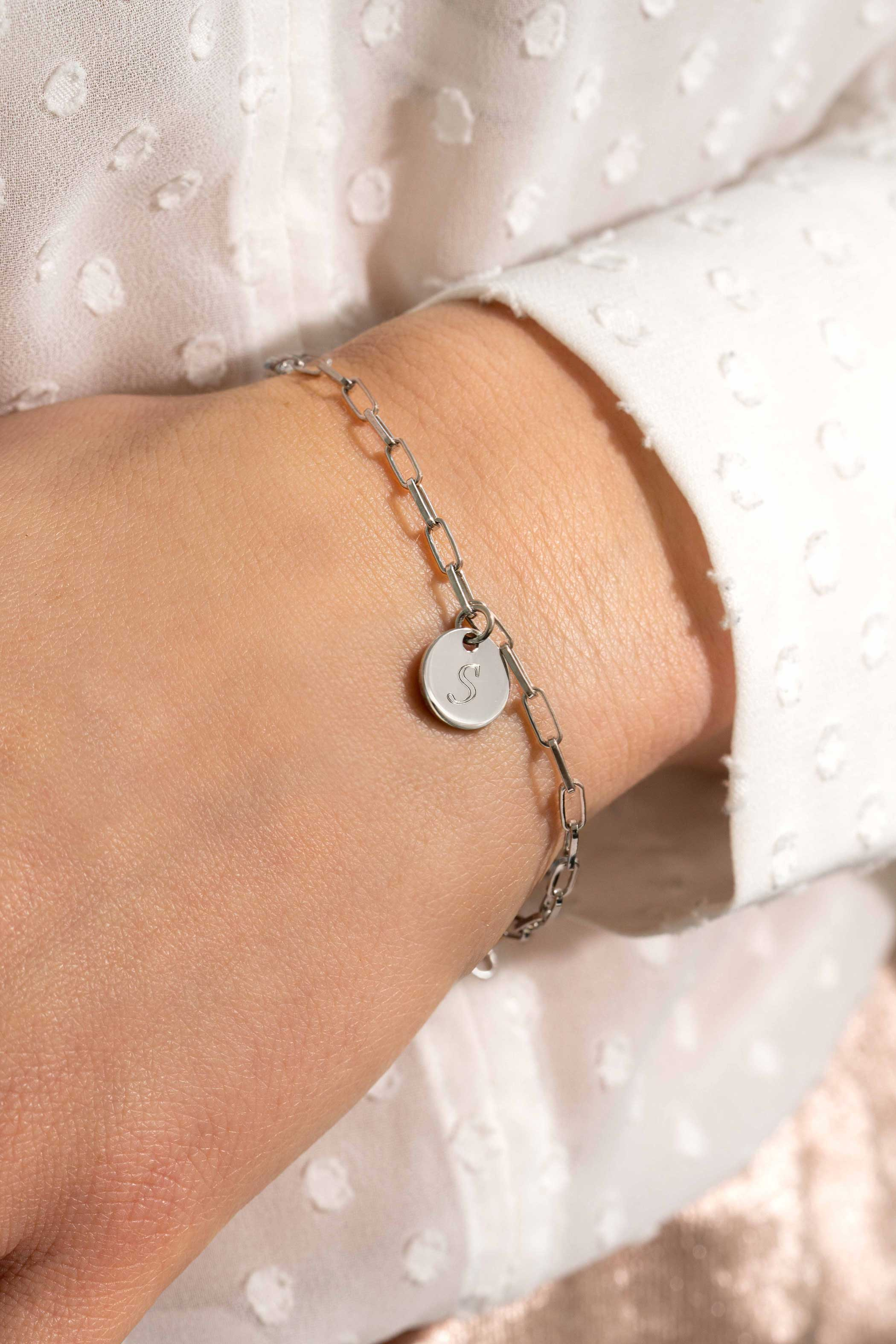 ZINZI Sterling Silver Paperclip Chain Bracelet with Round Coin ZIA2166