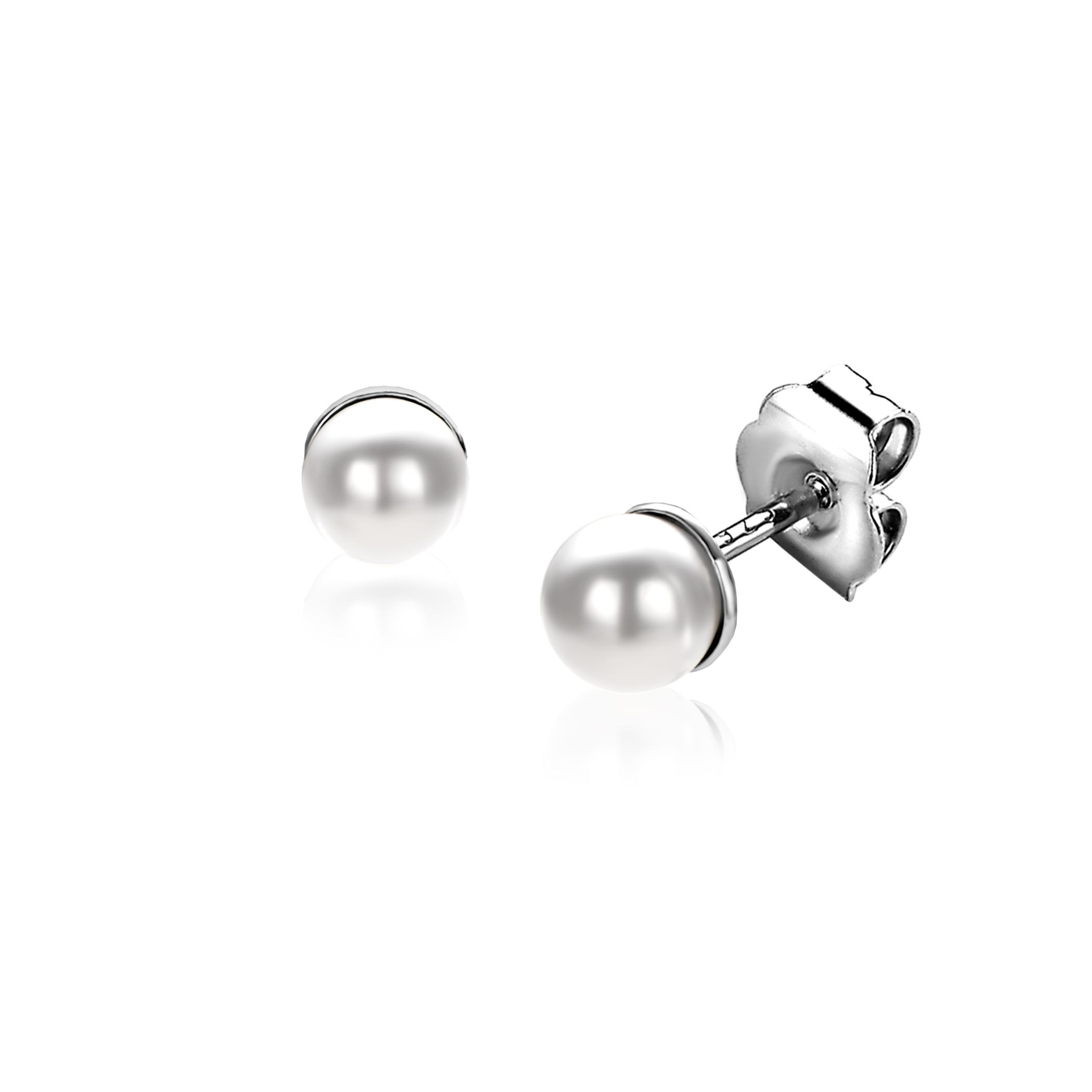 4mm ZINZI Sterling Silver Stud Earrings with White Pearl ZIO1318