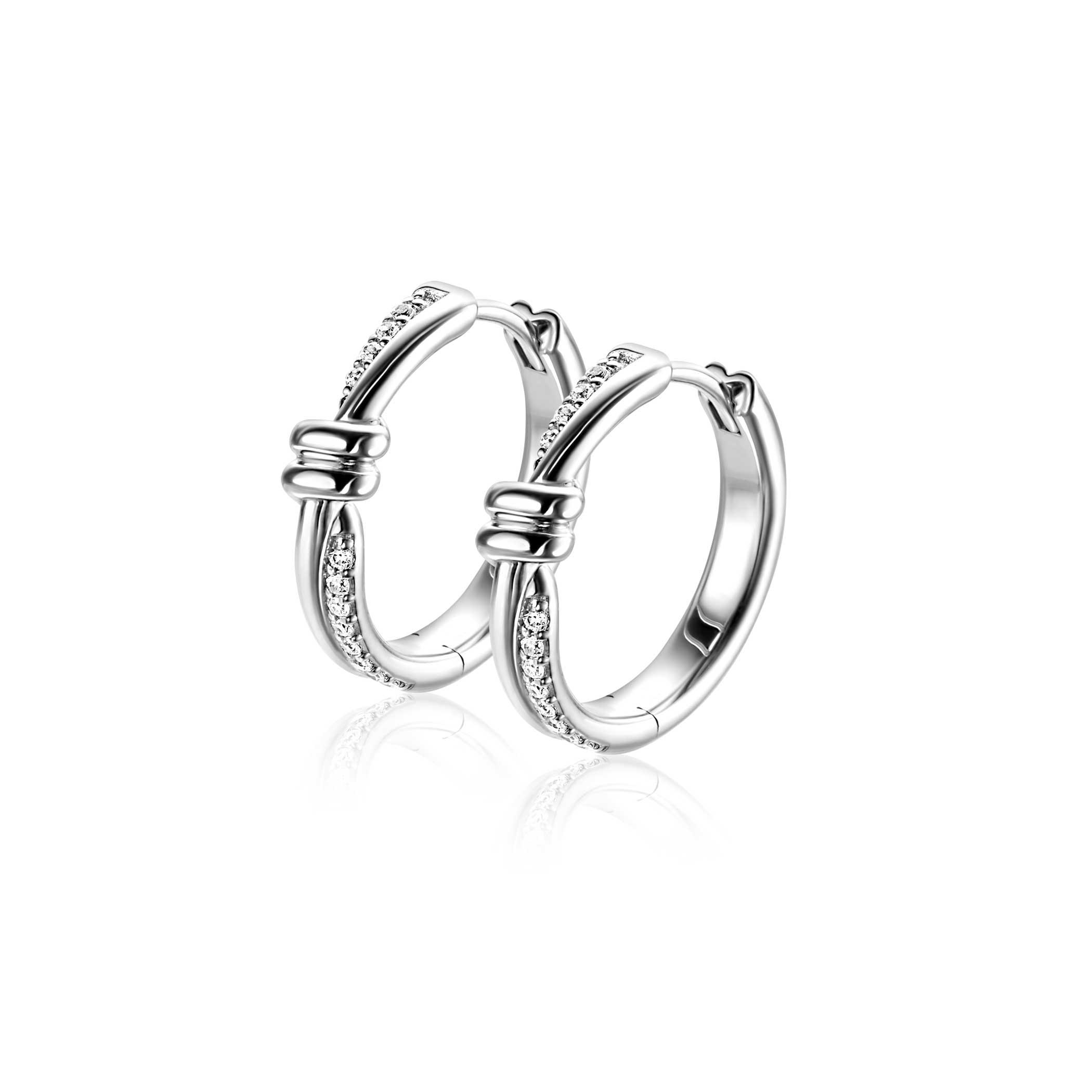 19mm ZINZI silver hoop earrings with playful twist and knot. Luxury clasp ZIO2680