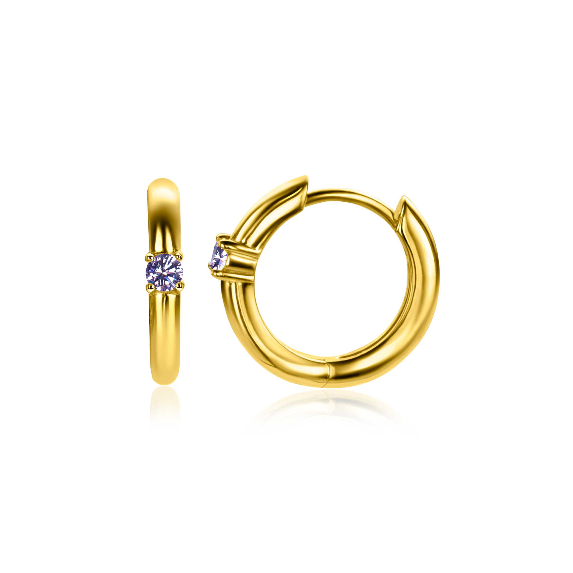 JUNE Hoop Earrings 13mm Gold Plated with Birthstone Light Purple Amethyst Zirconia