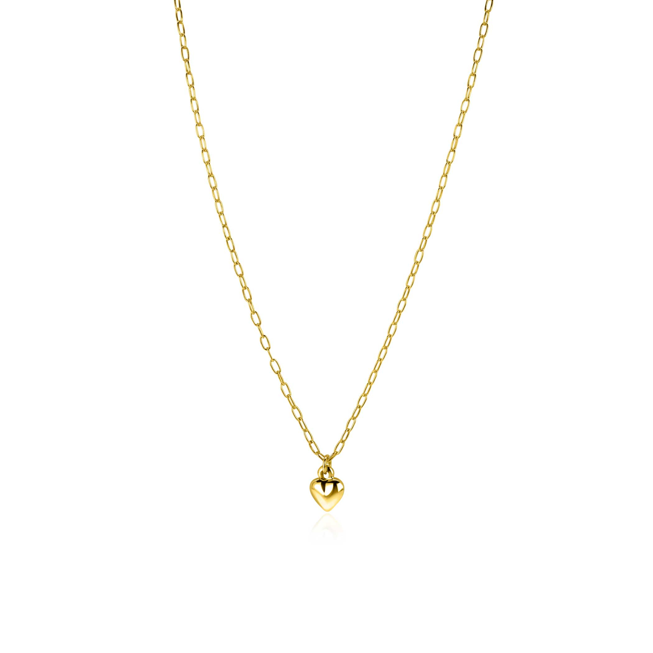 ZINZI gold plated silver paperclip link necklace with heart ball pendant 9mm, 42-45cm ZIC2661