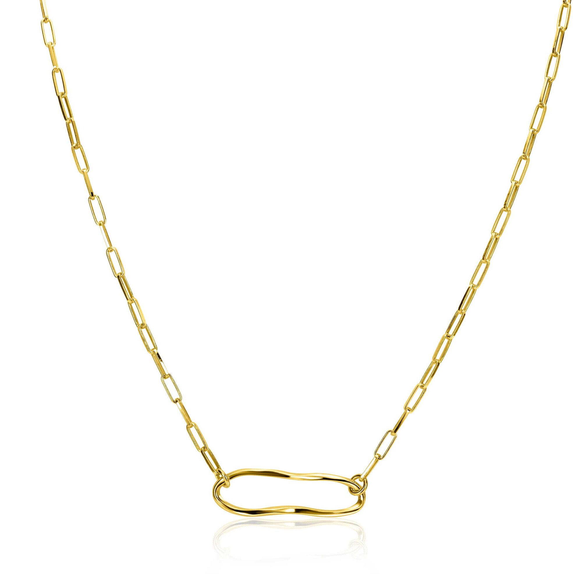 ZINZI gold-plated silver paperclip link necklace with organically shaped oval, 41-45cm, ZIC-BF107